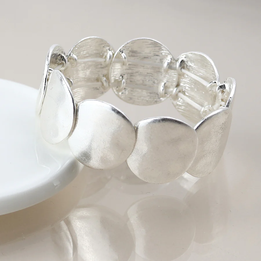 Matt Silver Stretch Disc Bracelet - Image 2