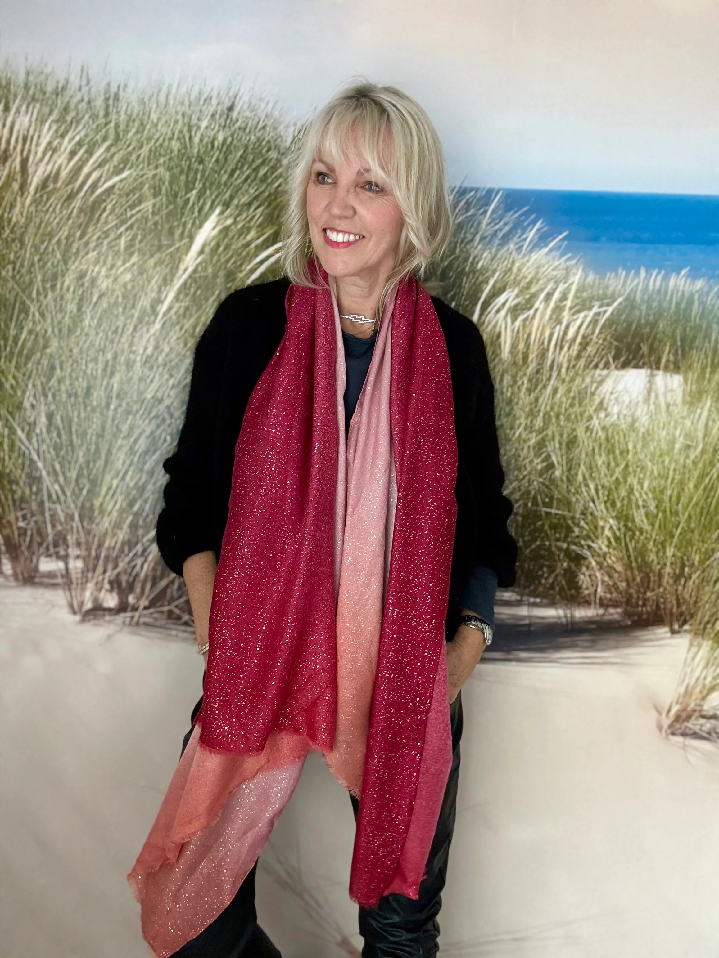 Metallic Fleck Scarf in Shades of Berry - Image 3