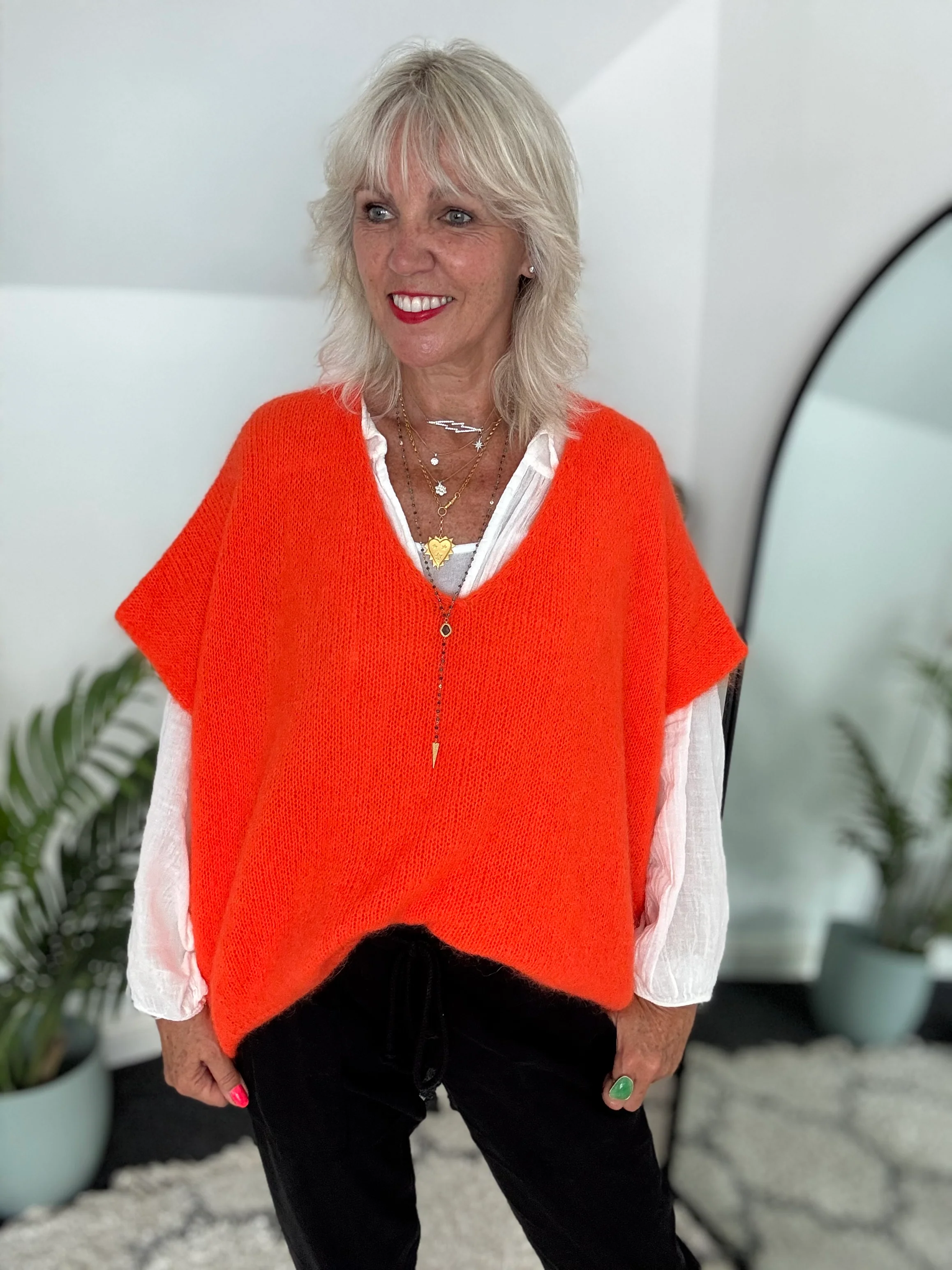 Mohair V Neck Tank in Orange - Image 3