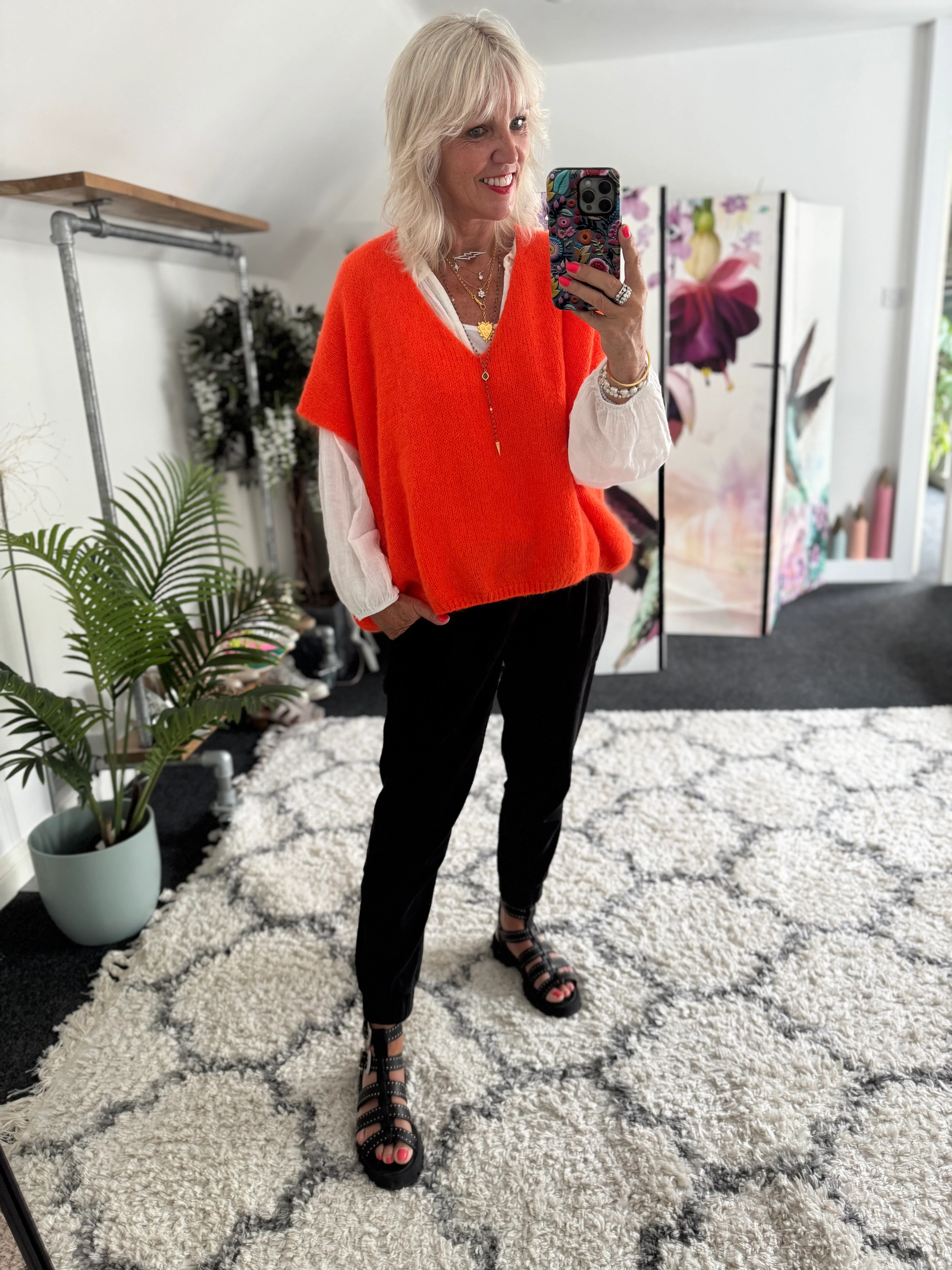 Mohair V Neck Tank in Orange - Image 4