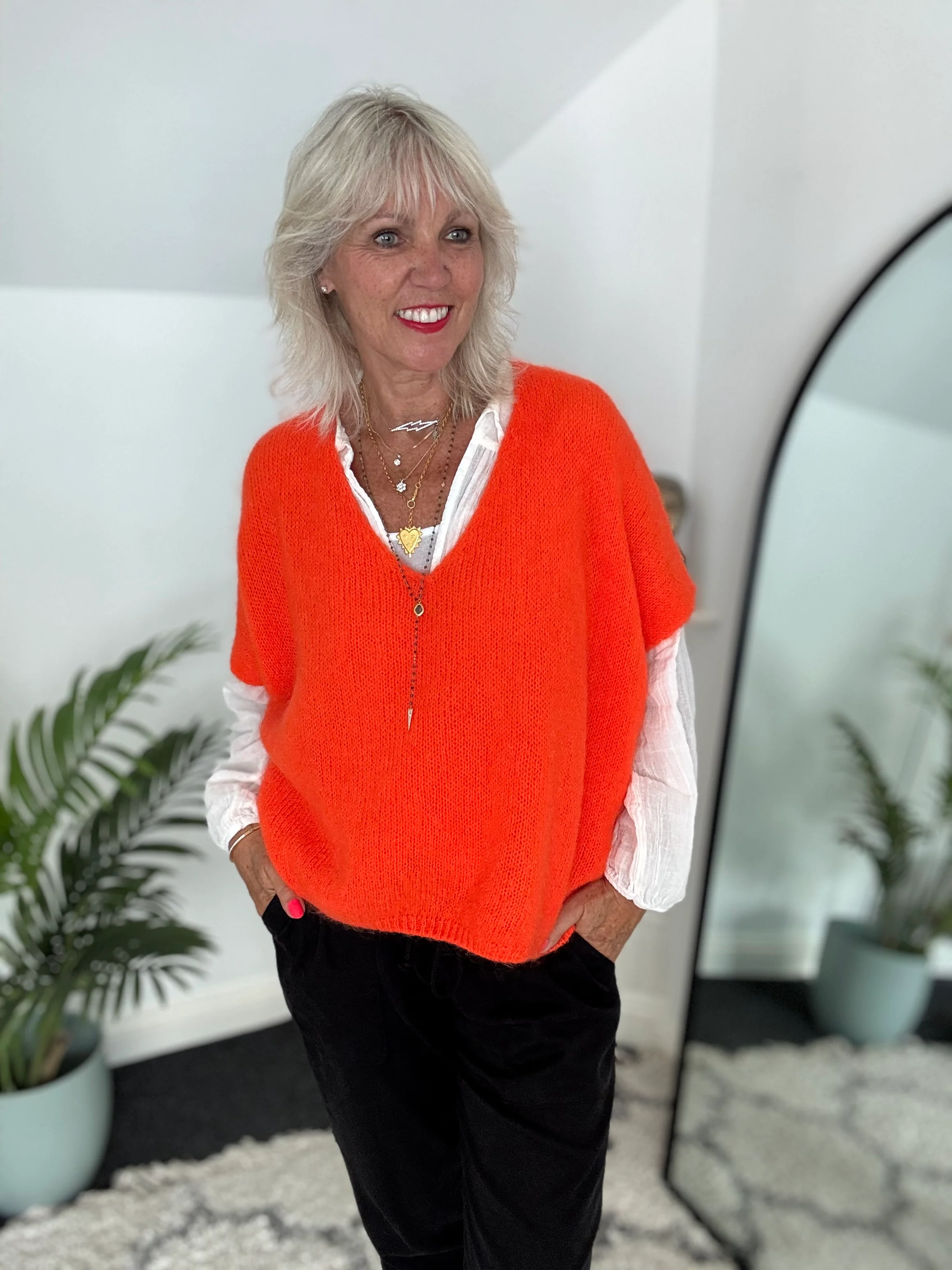 Mohair V Neck Tank in Orange - Image 5