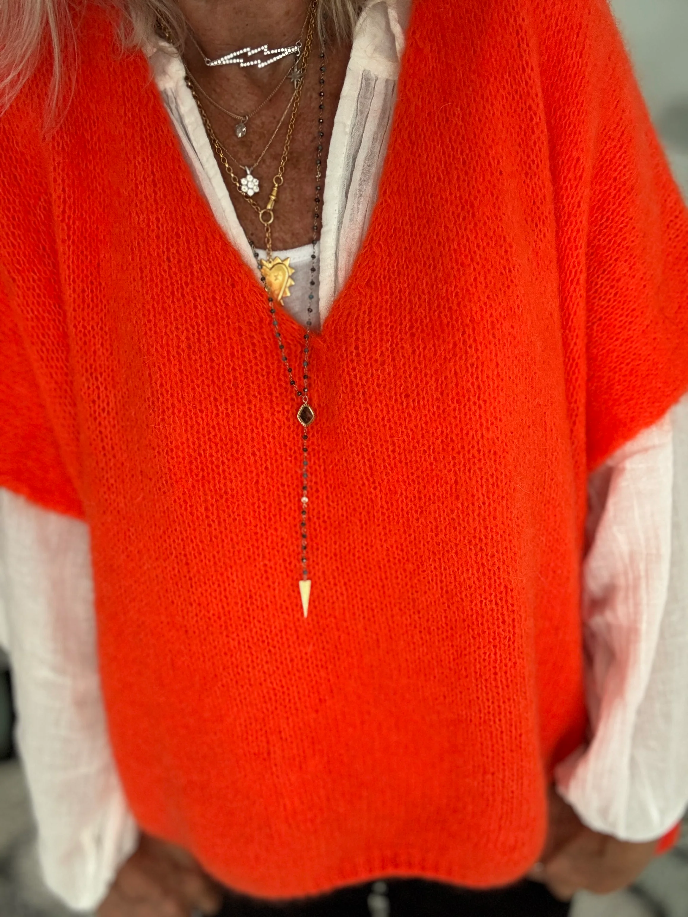 Mohair V Neck Tank in Orange - Image 6