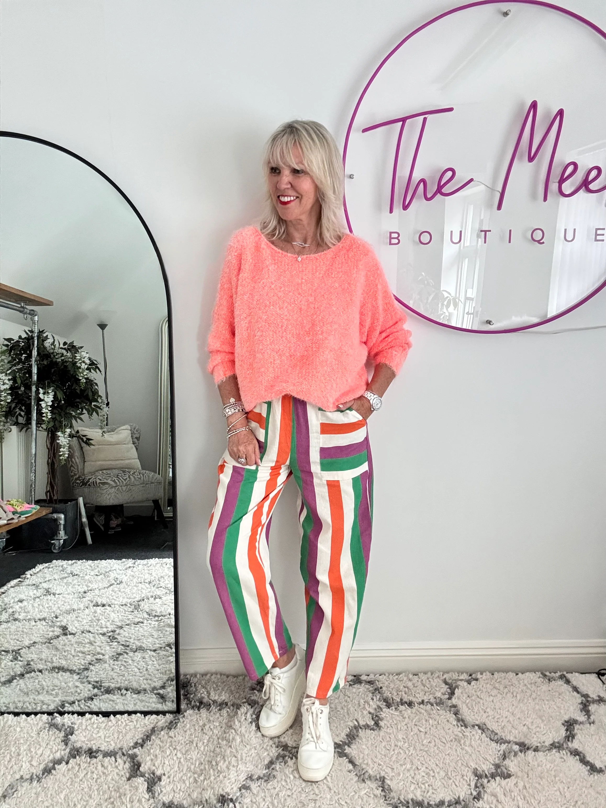 Multi Coloured Stripe Trousers with Deep Pockets - Image 2