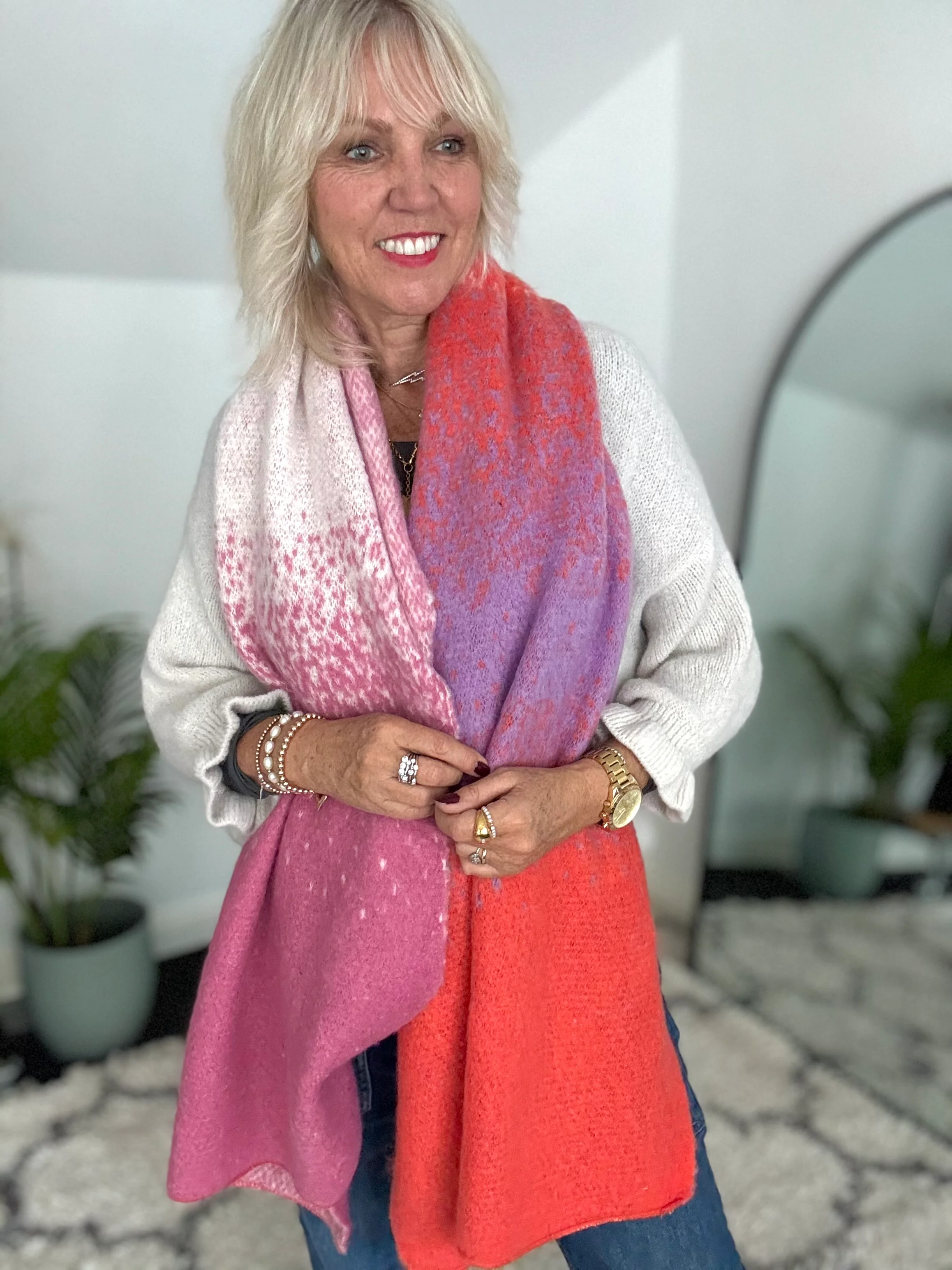 Ombré Cosy Scarf in Pink & Orange