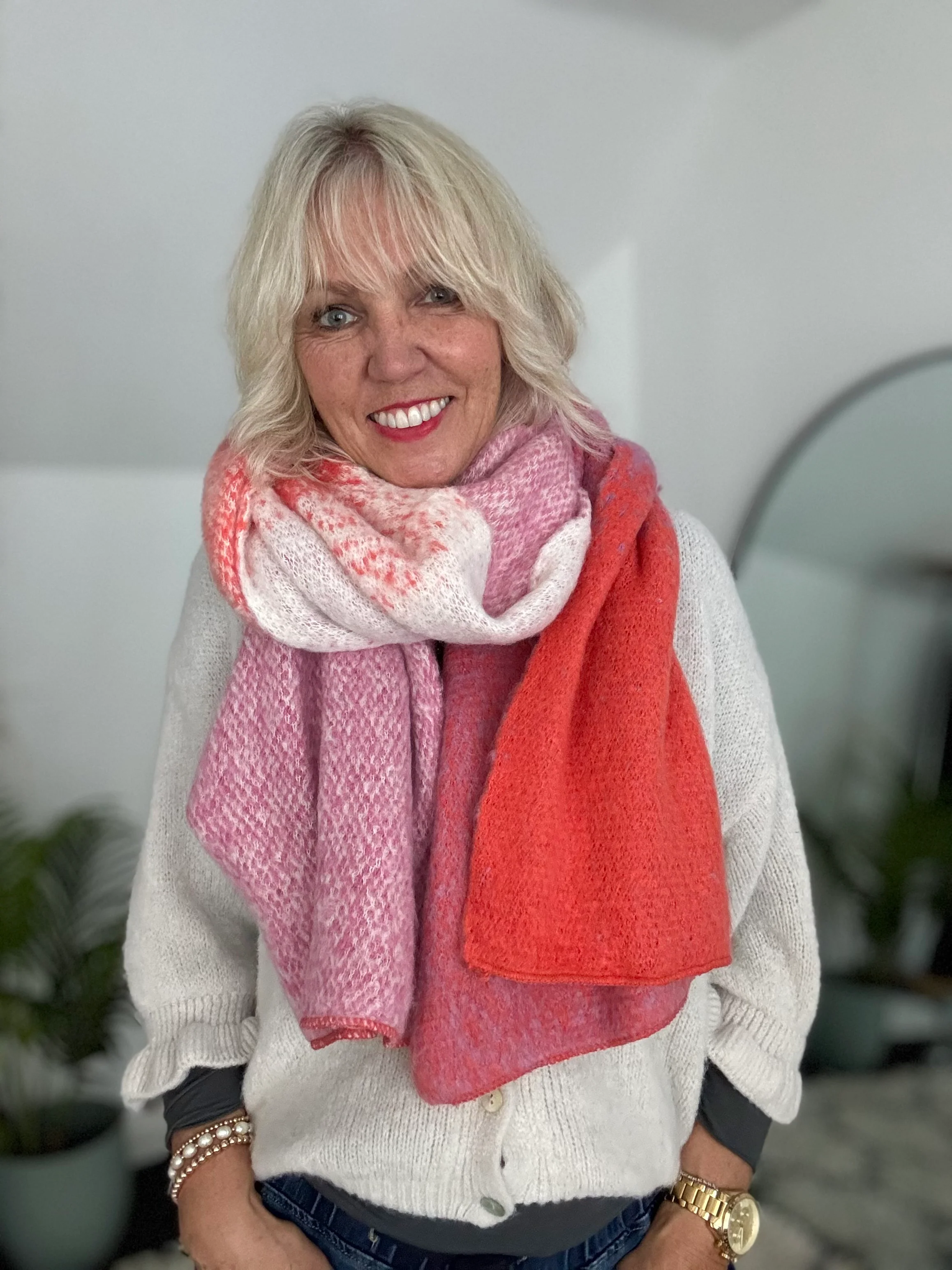 Ombré Cosy Scarf in Pink & Orange - Image 3