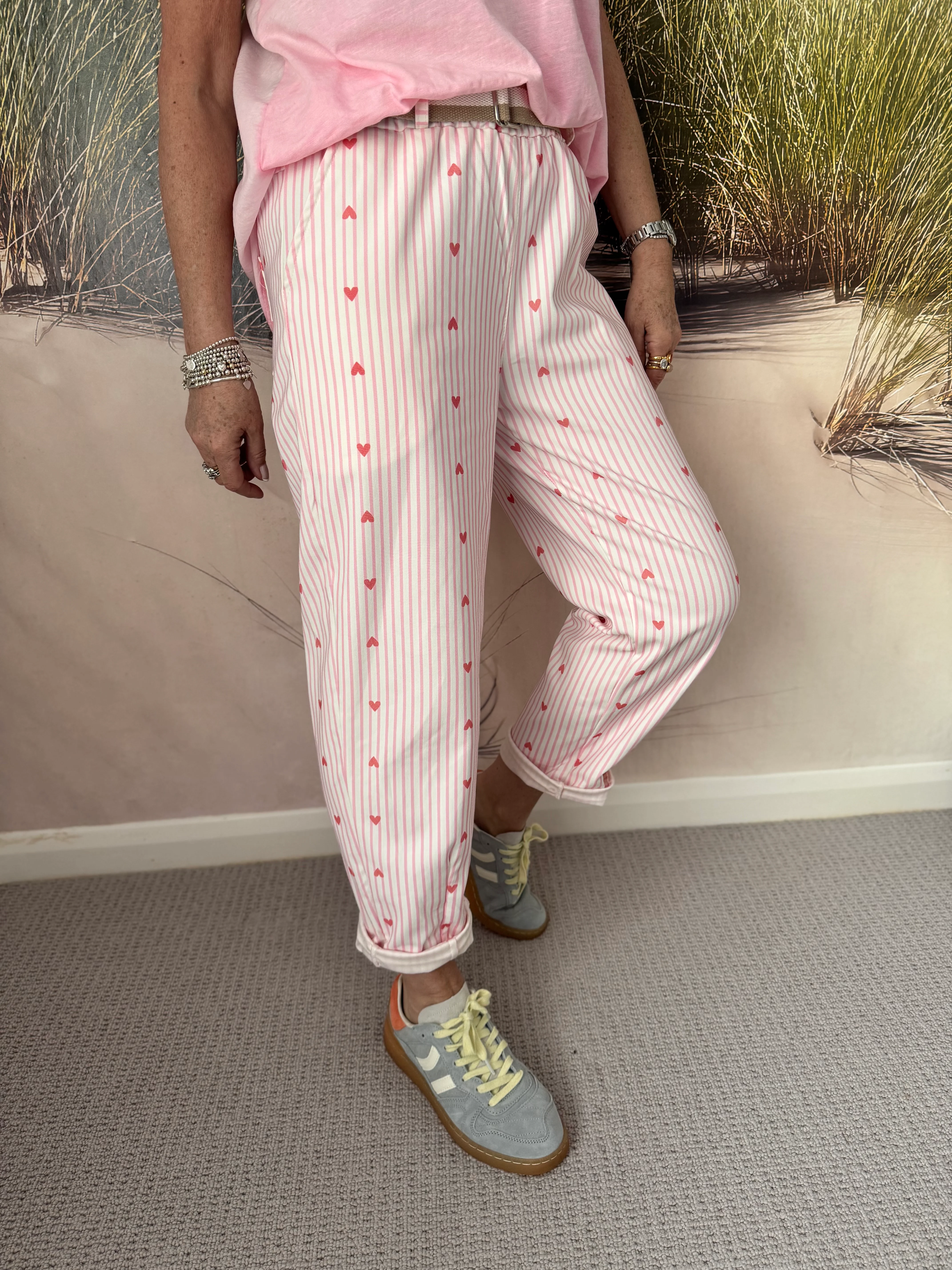 Pink Stripe Trousers with Hearts - Image 2