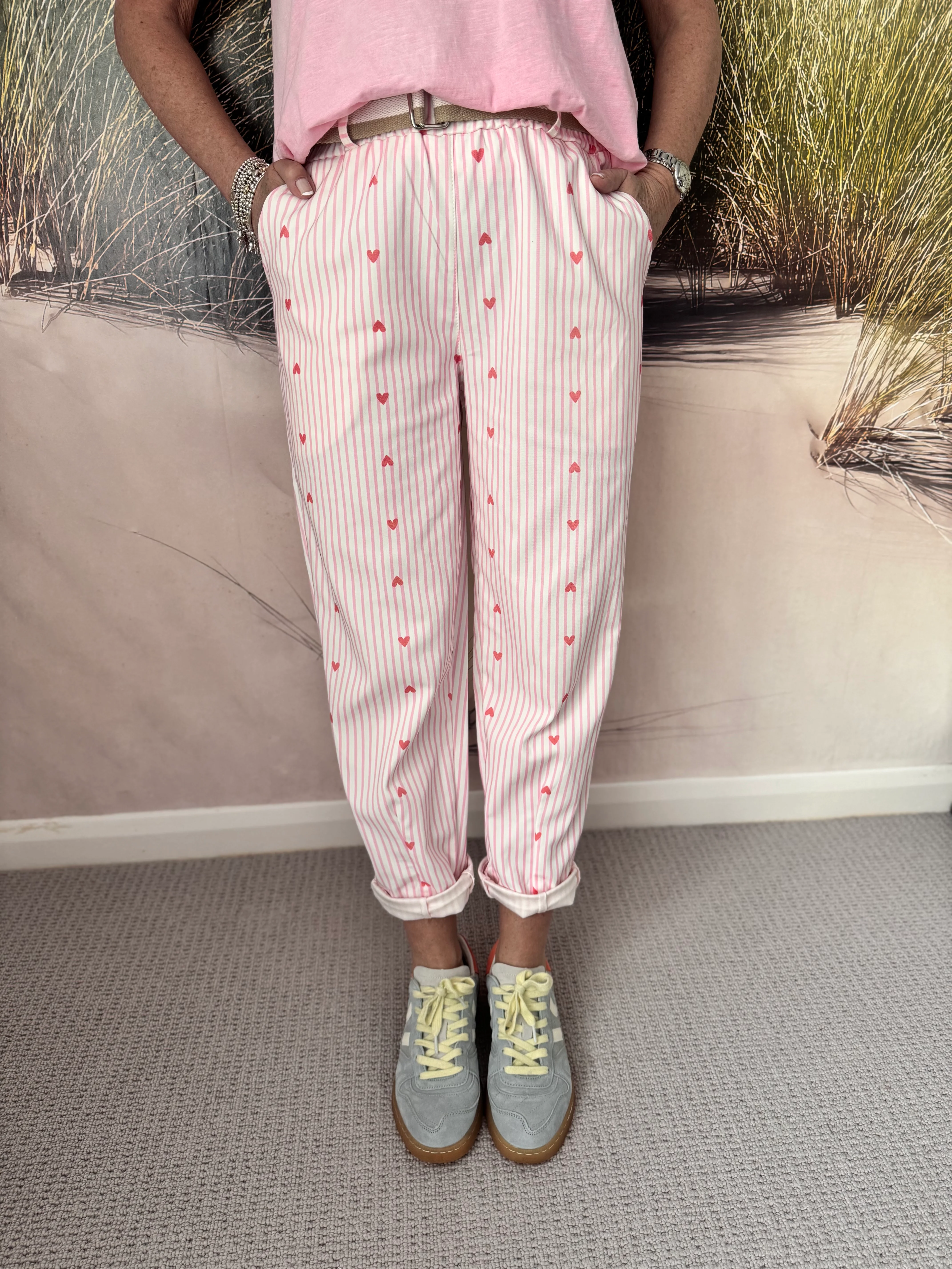 Pink Stripe Trousers with Hearts - Image 4