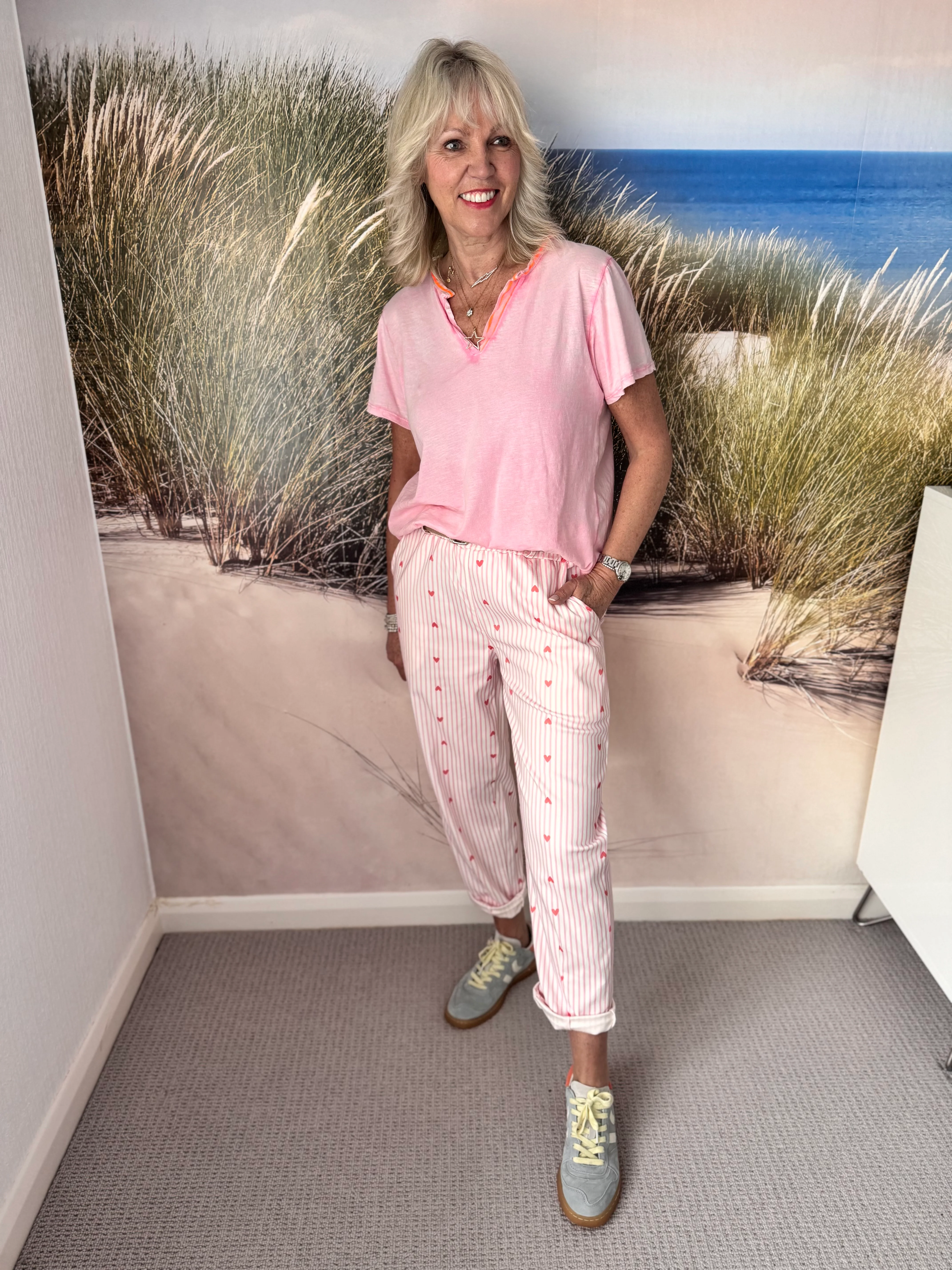 Pink Stripe Trousers with Hearts - Image 5