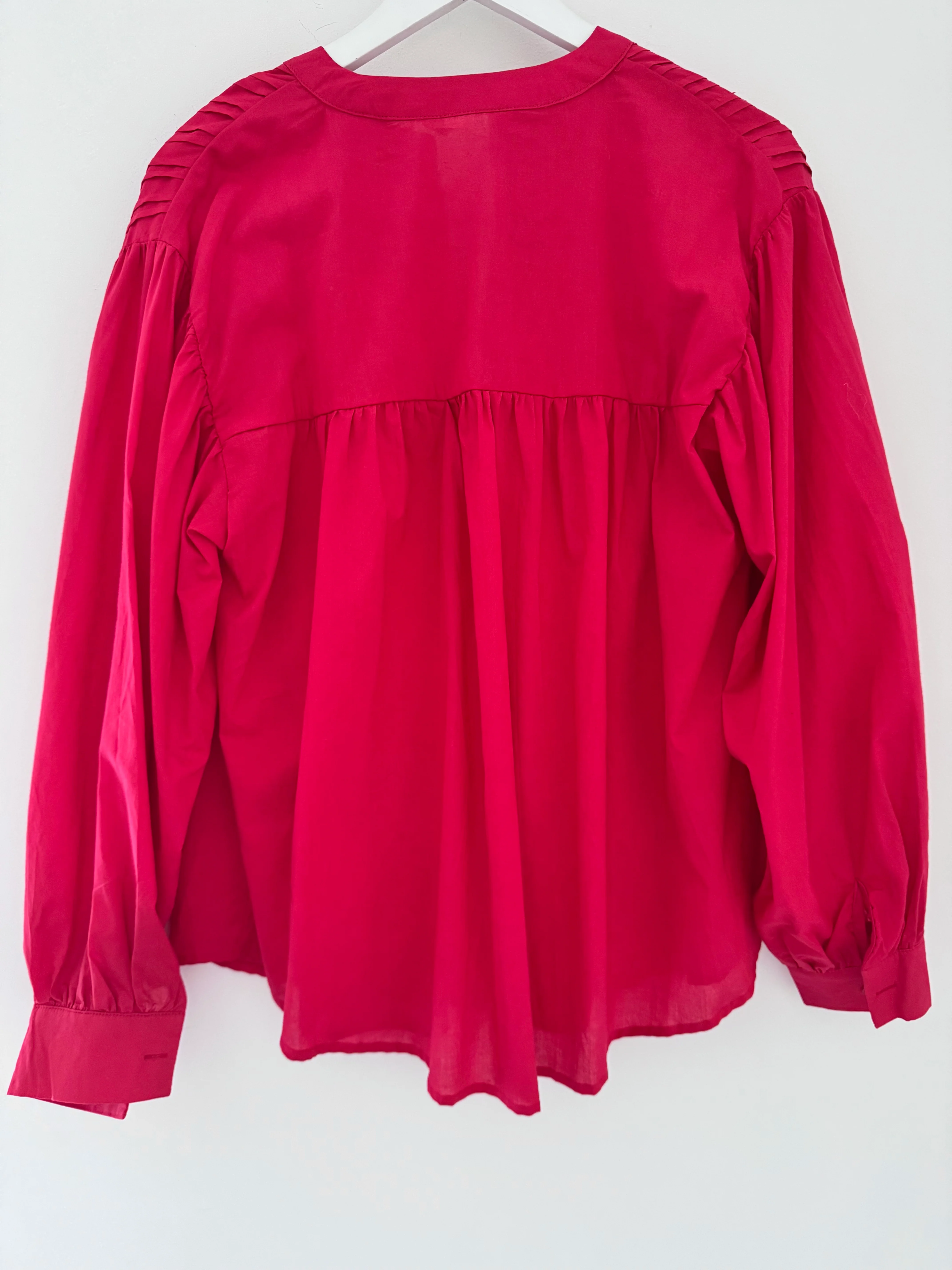 Pintucked Cotton Shirt in Red - Image 12