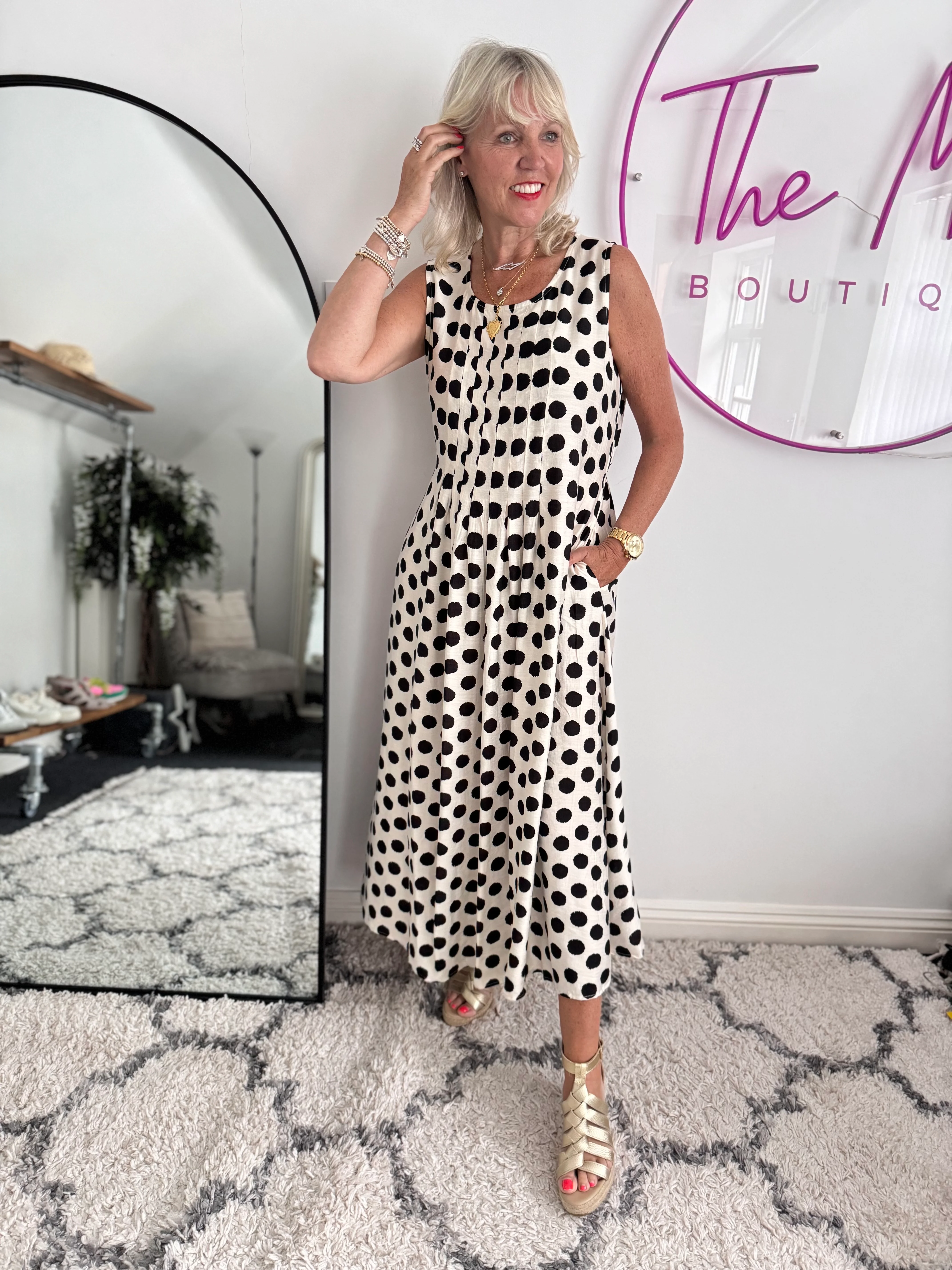Polkadot Dress in Black & Ecru
