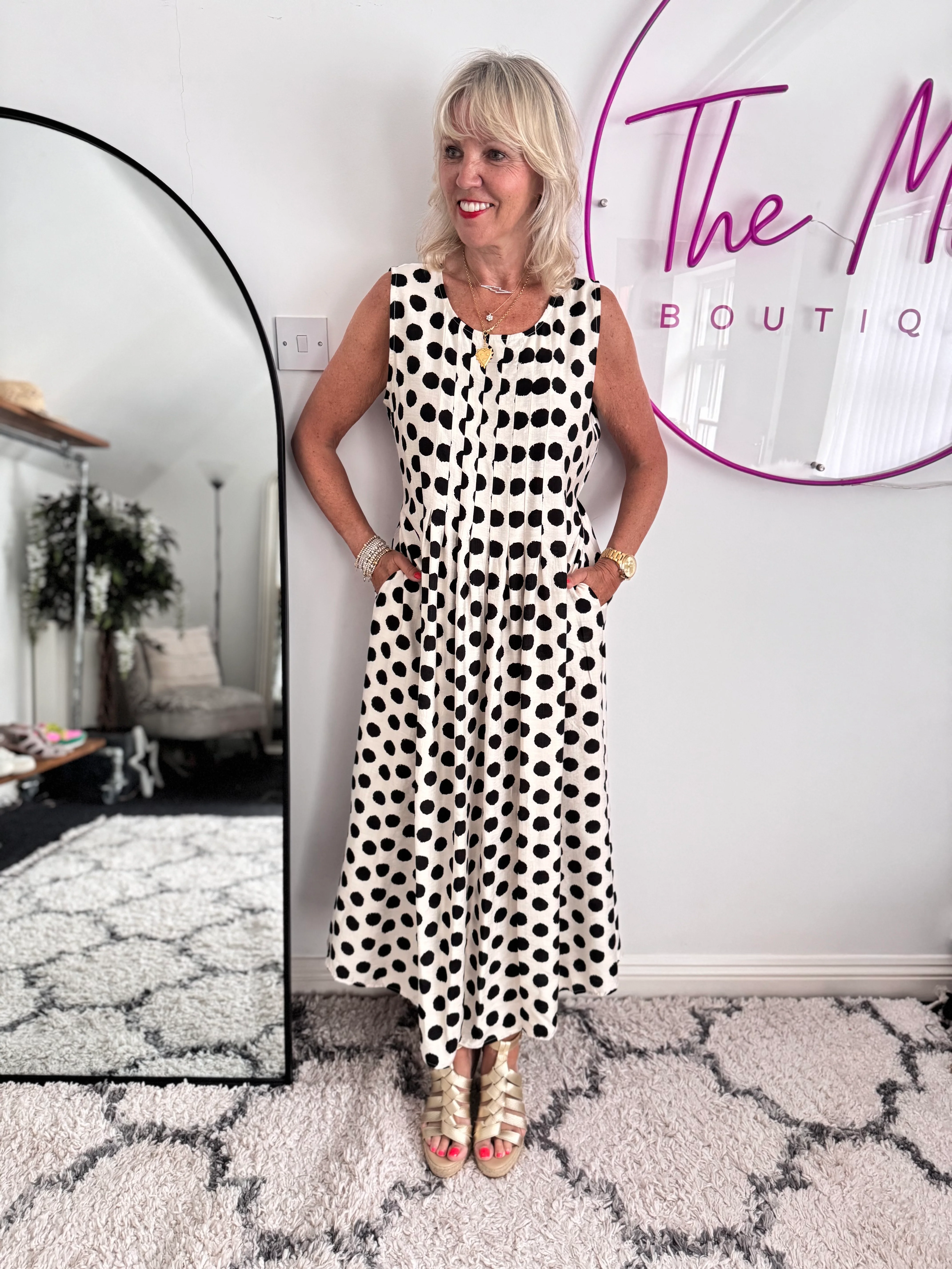 Polkadot Dress in Black & Ecru - Image 3