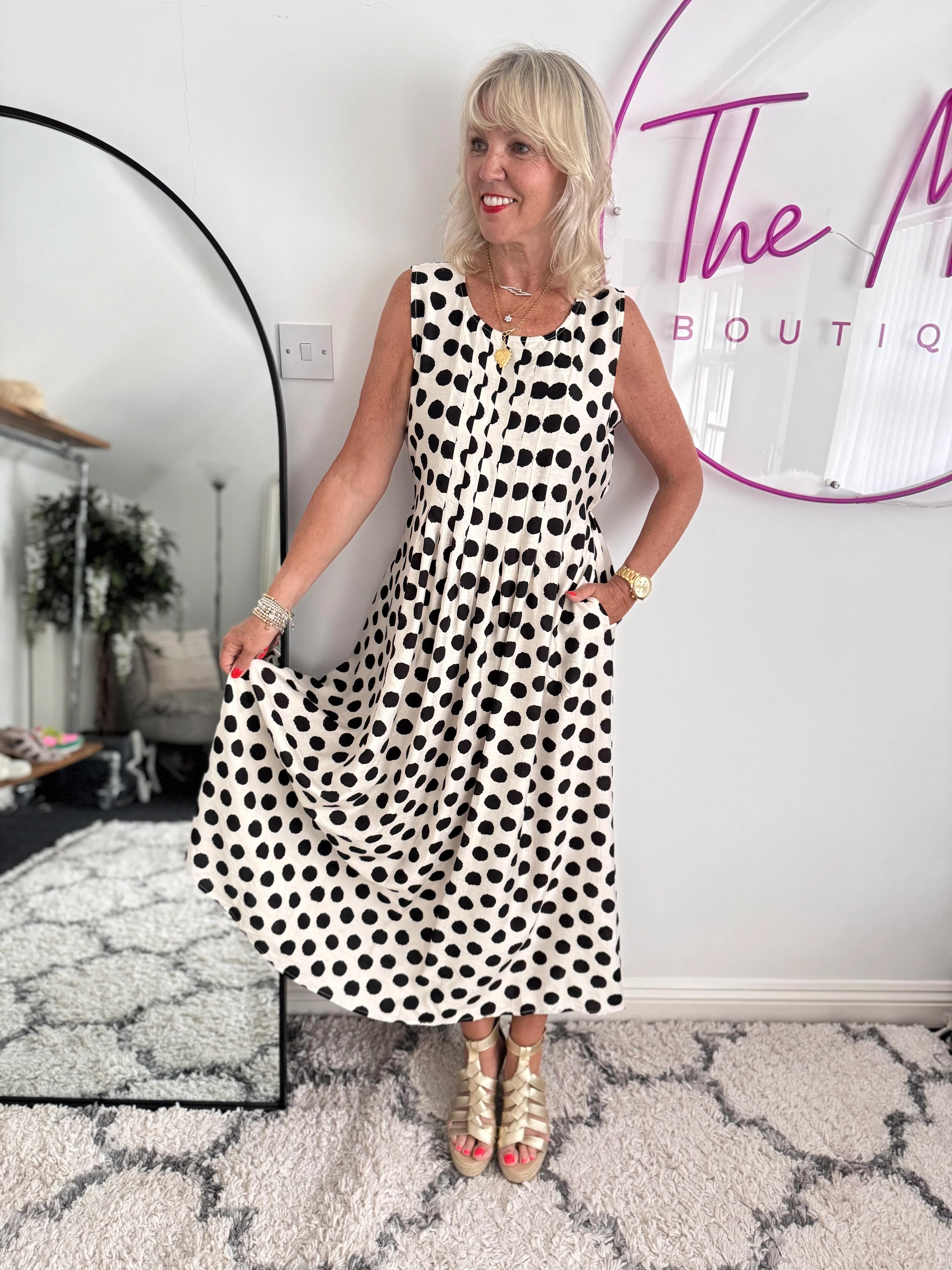 Polkadot Dress in Black & Ecru - Image 4