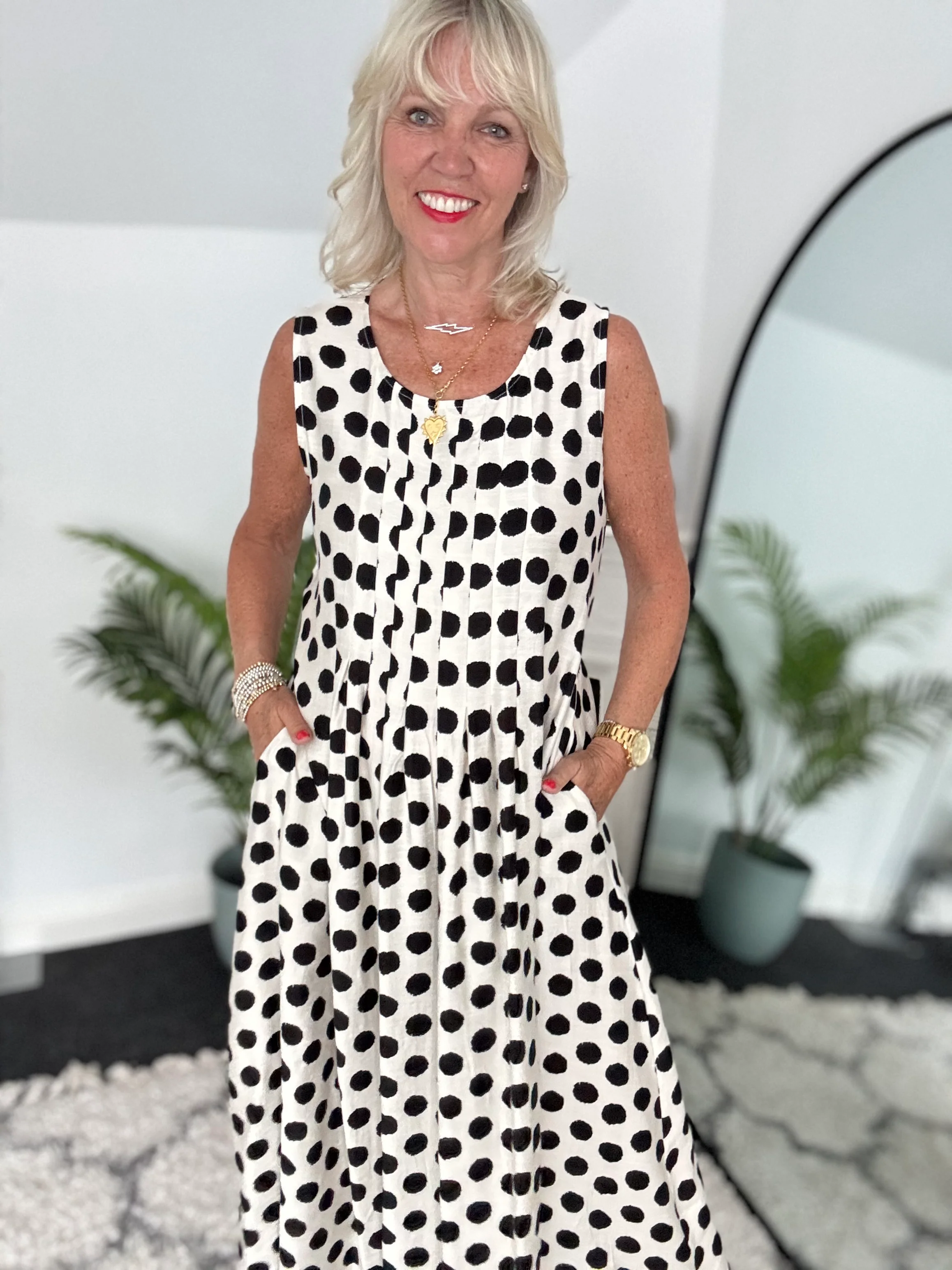Polkadot Dress in Black & Ecru - Image 6