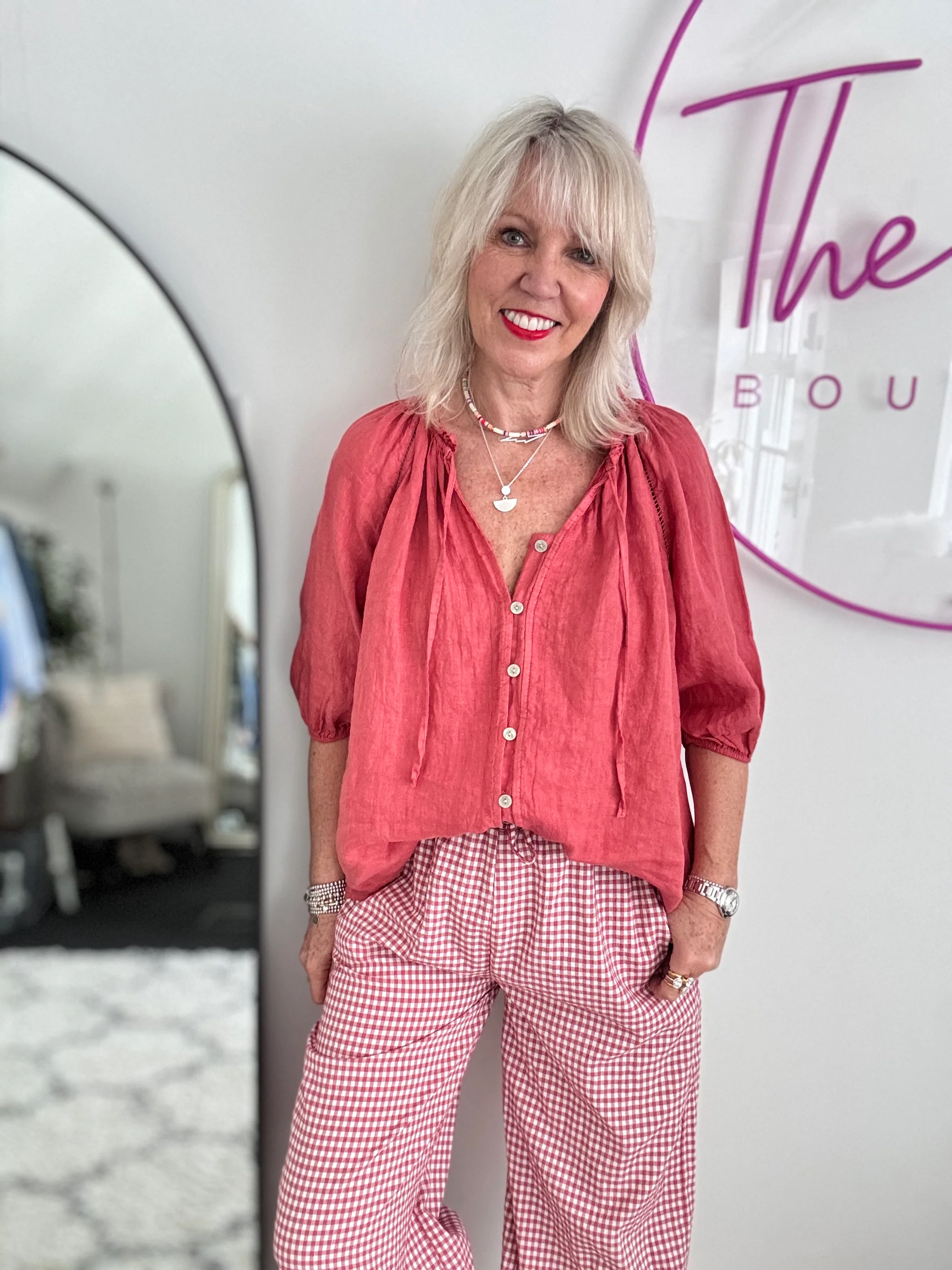 Linen Designer Blouse in Pomegranate