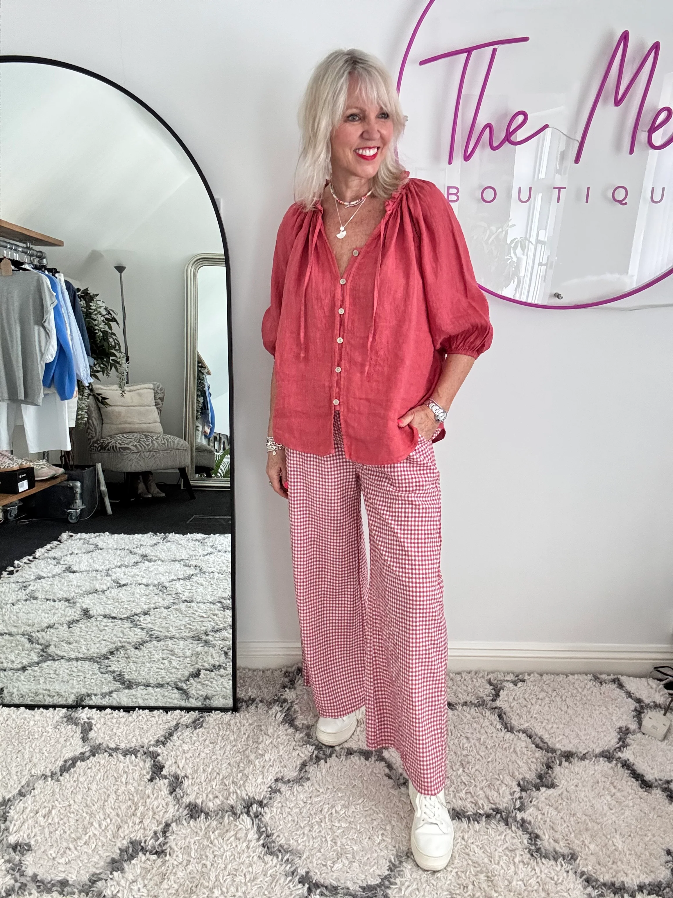 Linen Designer Blouse in Pomegranate - Image 4