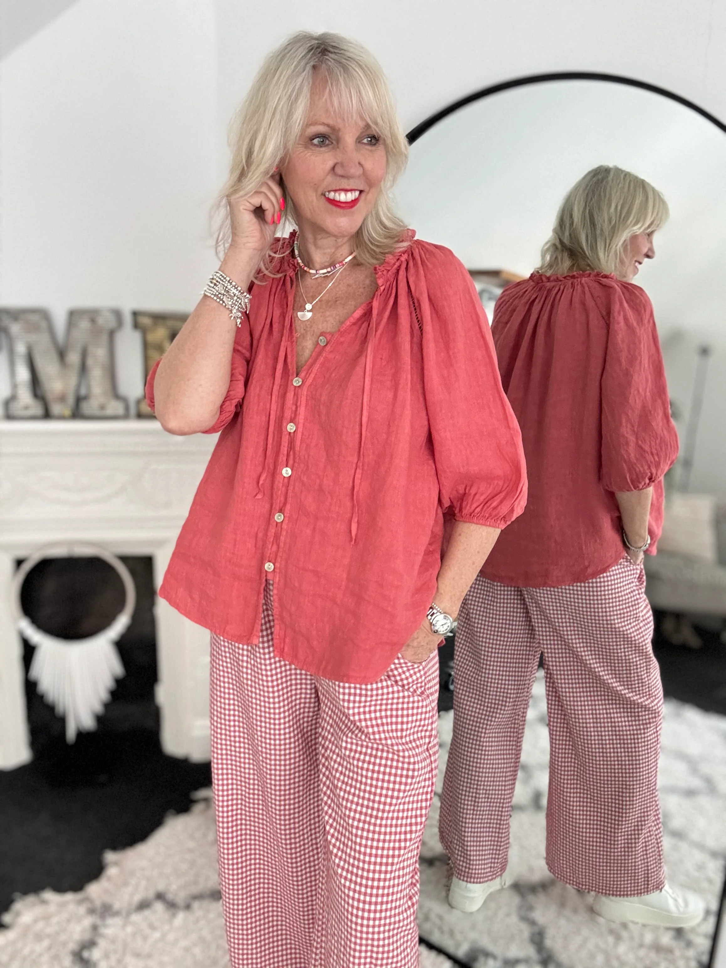Linen Designer Blouse in Pomegranate - Image 5