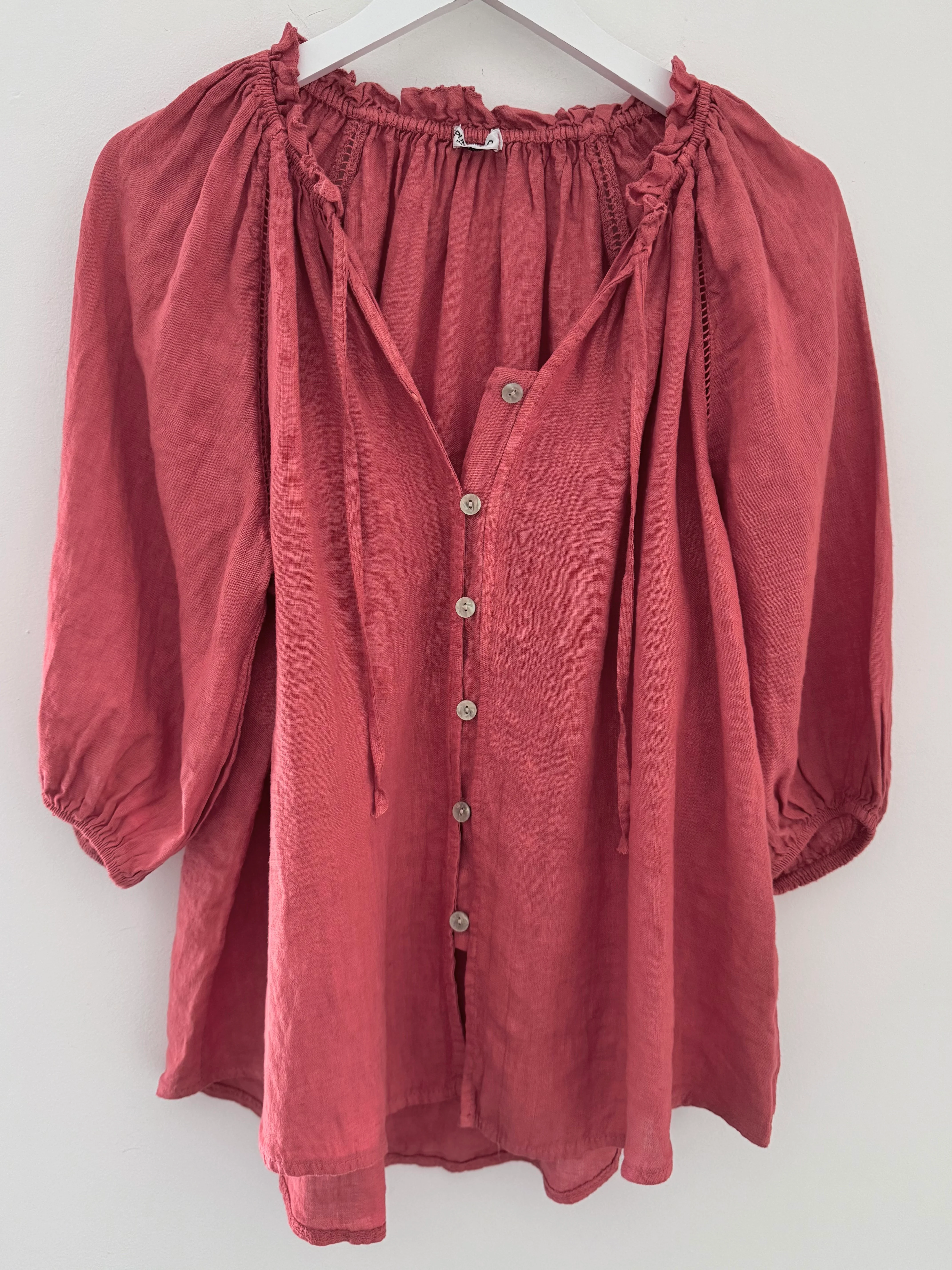 Linen Designer Blouse in Pomegranate - Image 6
