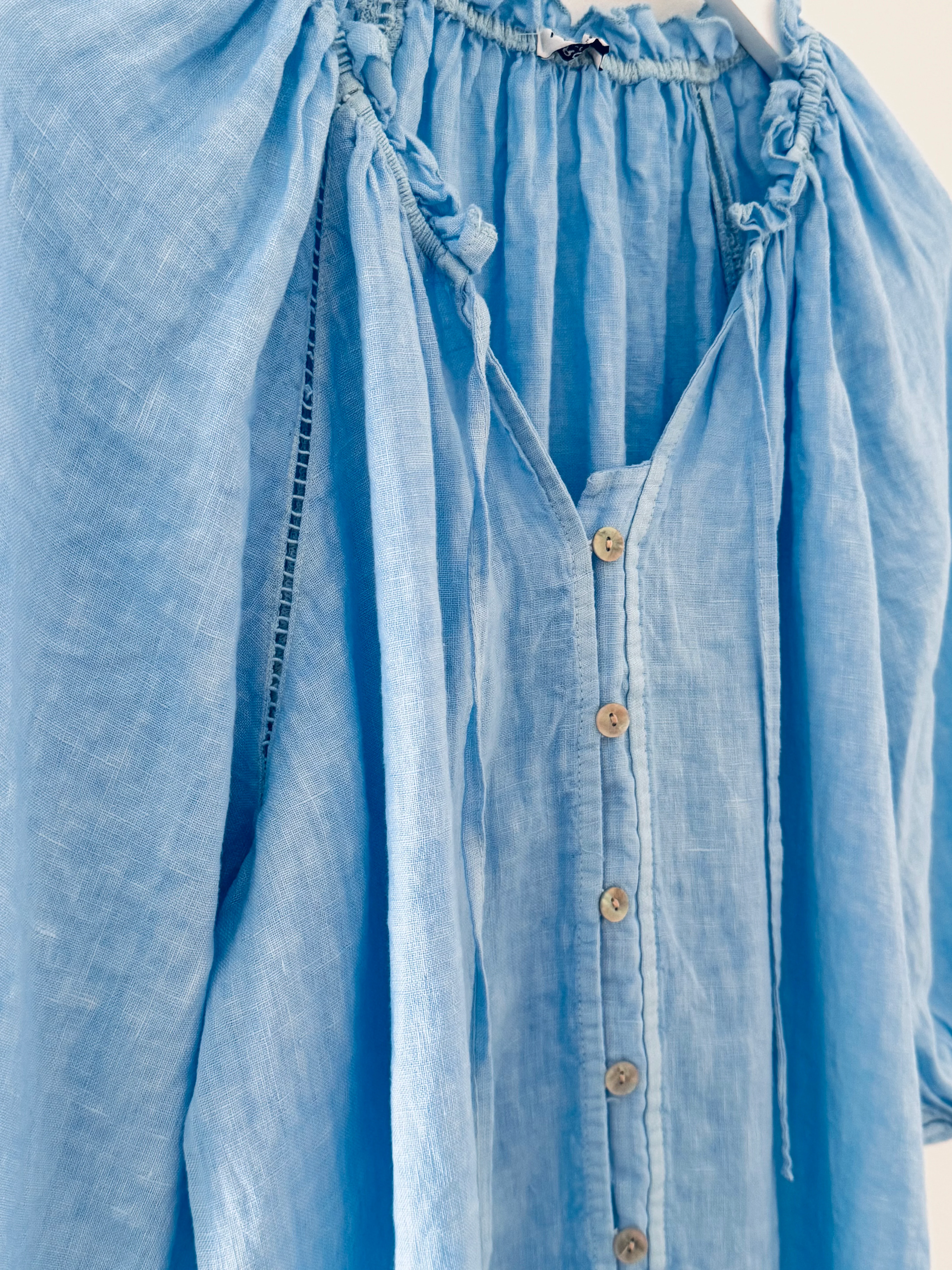 Linen Designer Blouse in Sky Blue - Image 10