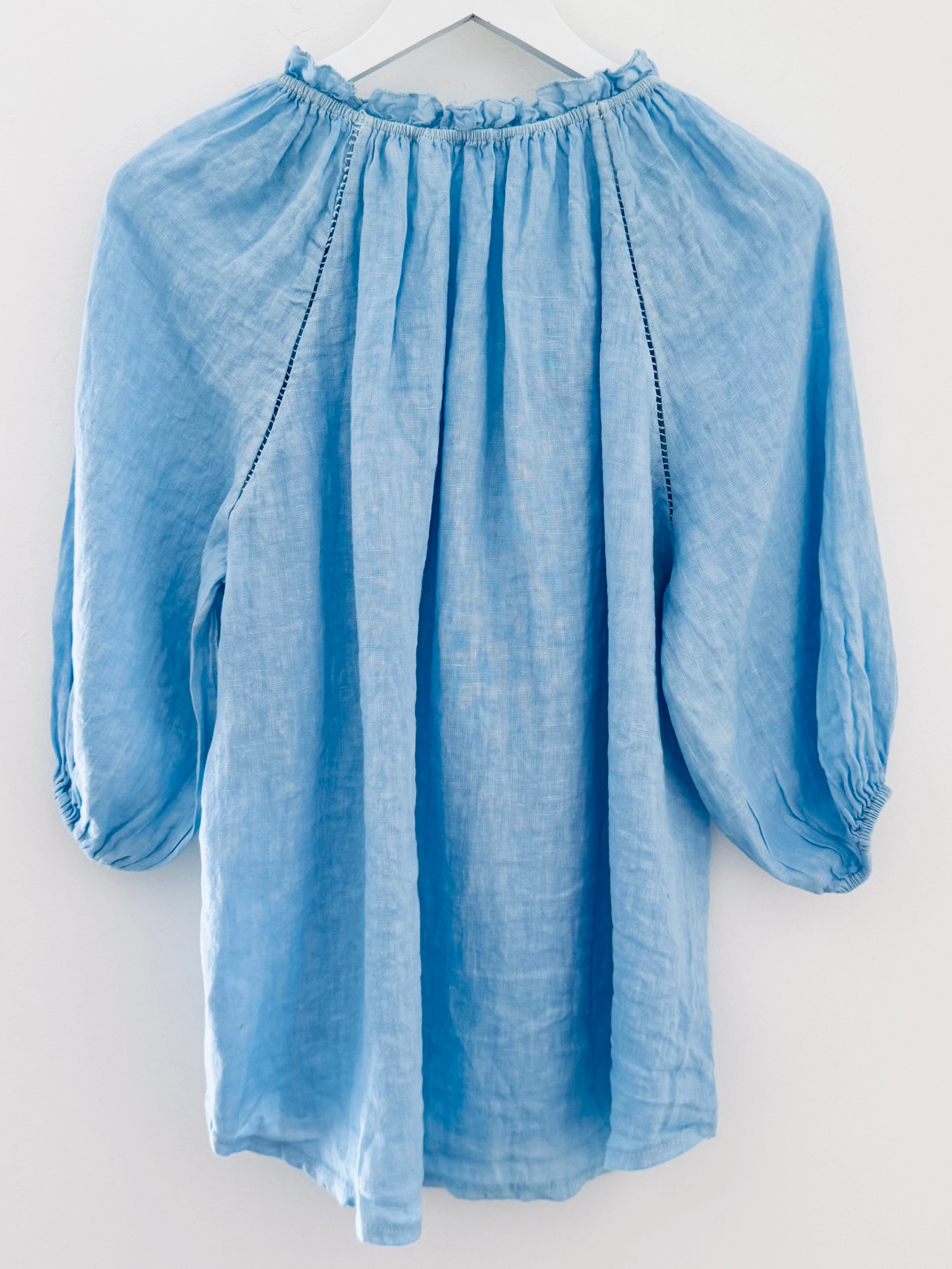 Linen Designer Blouse in Sky Blue - Image 11