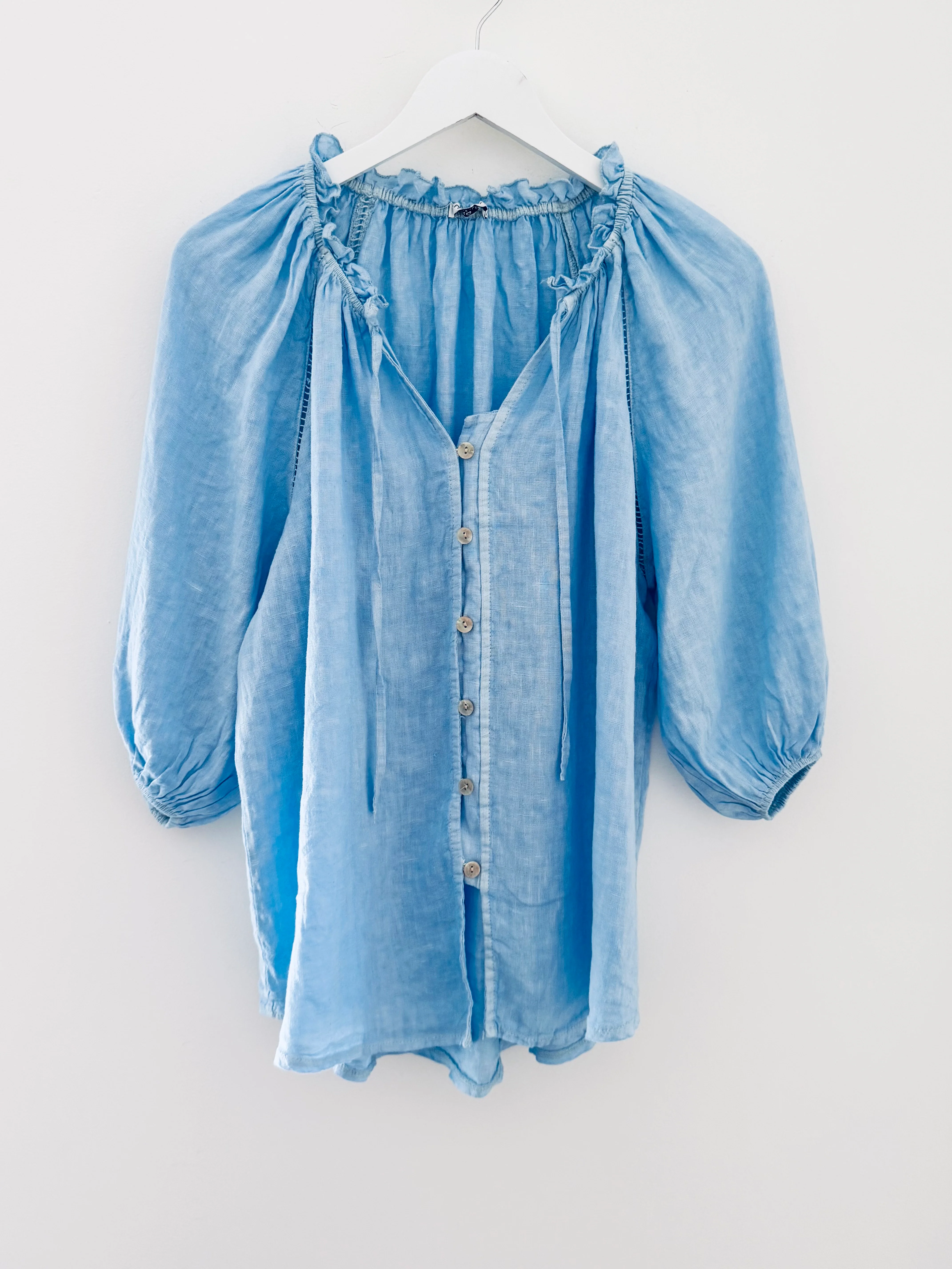 Linen Designer Blouse in Sky Blue - Image 9