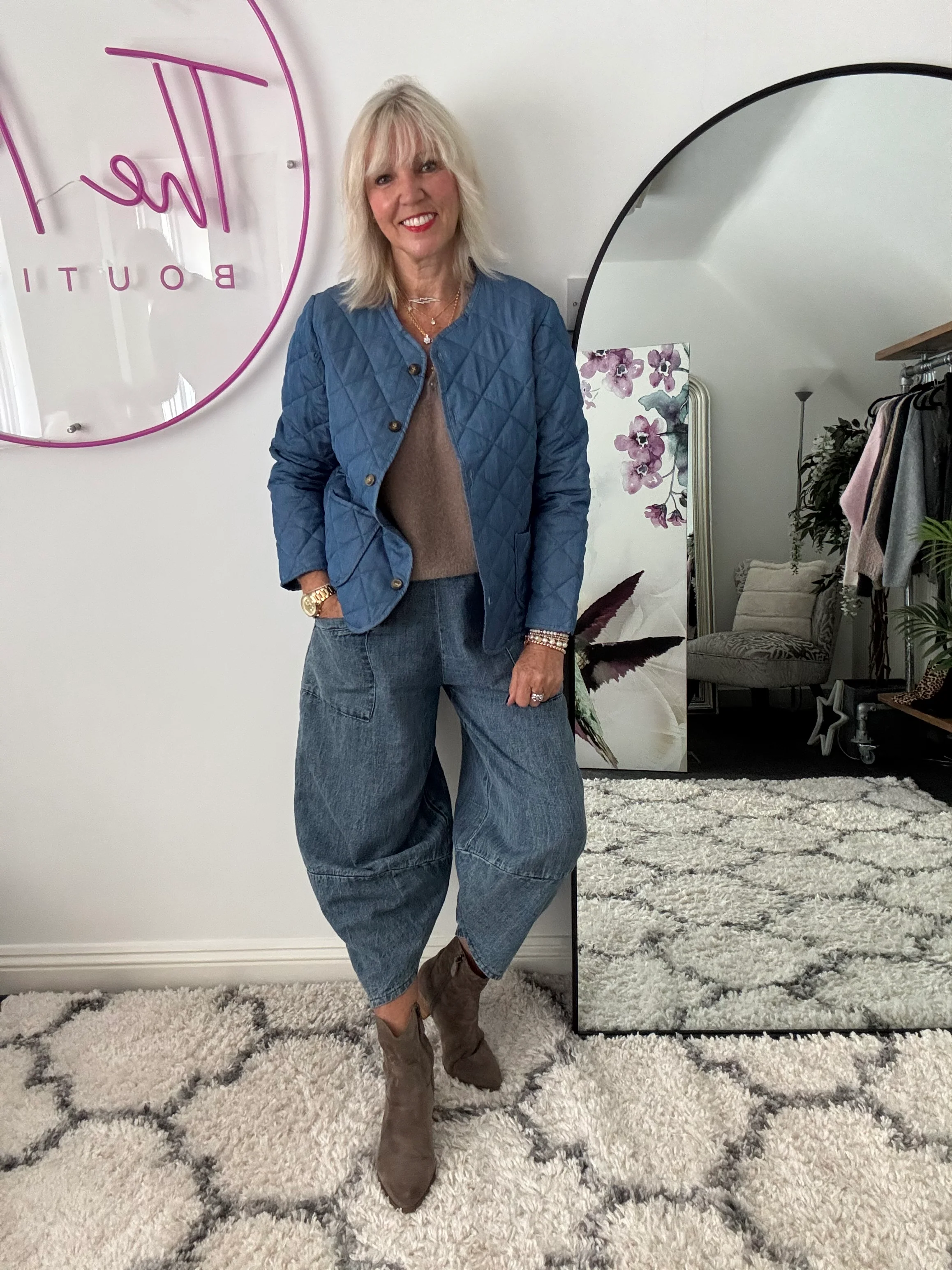 Quilted Jacket in Mid Denim - Image 3