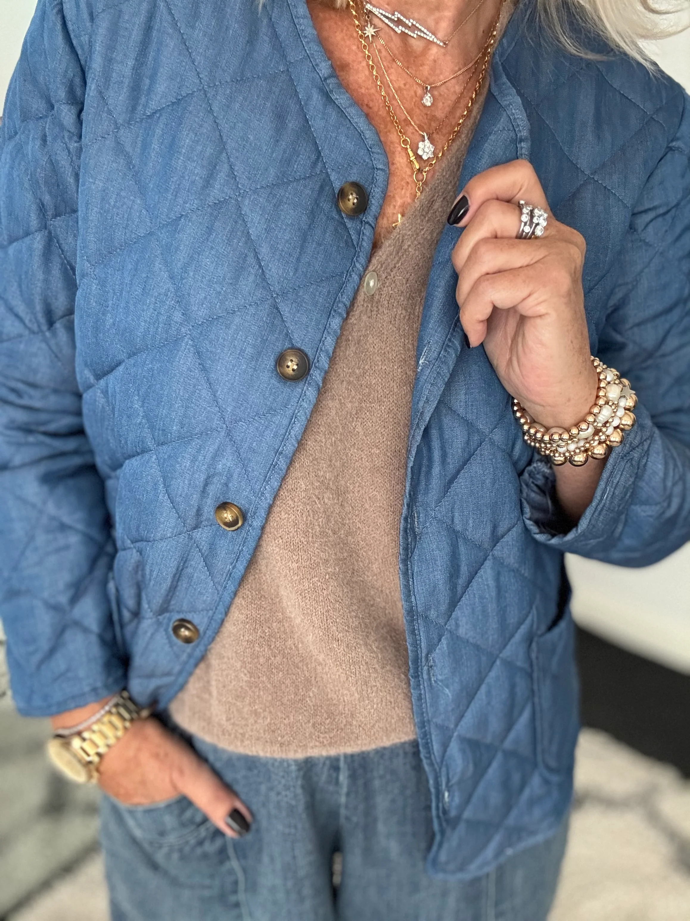 Quilted Jacket in Mid Denim - Image 5