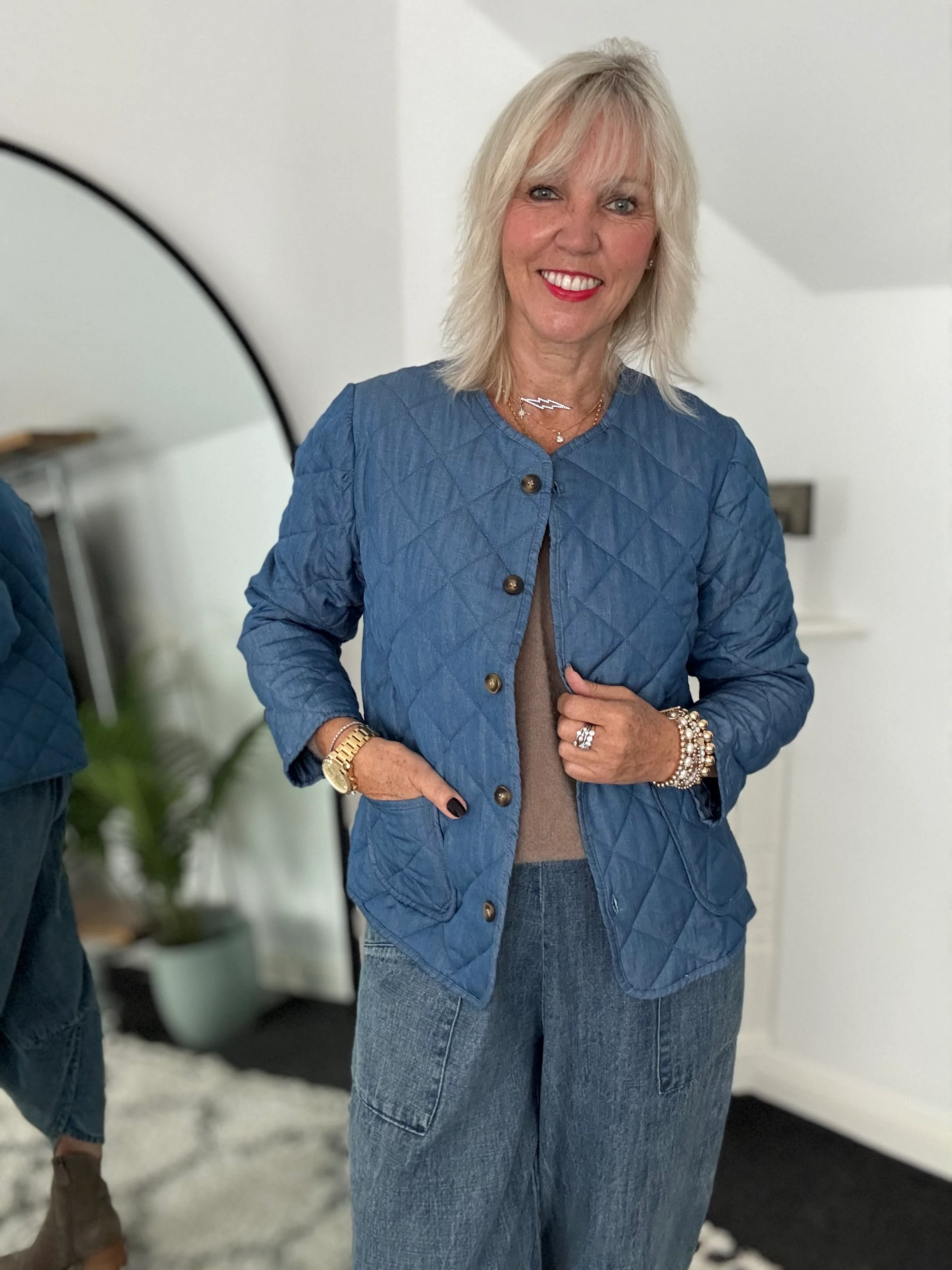 Quilted Jacket in Mid Denim - Image 6