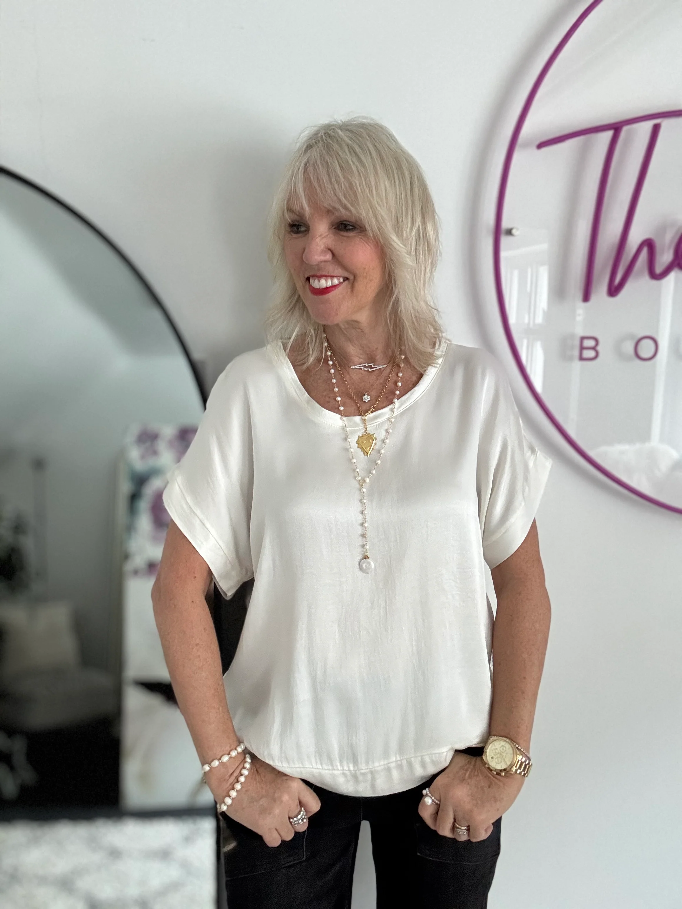 Satin Top in Ivory - Image 6