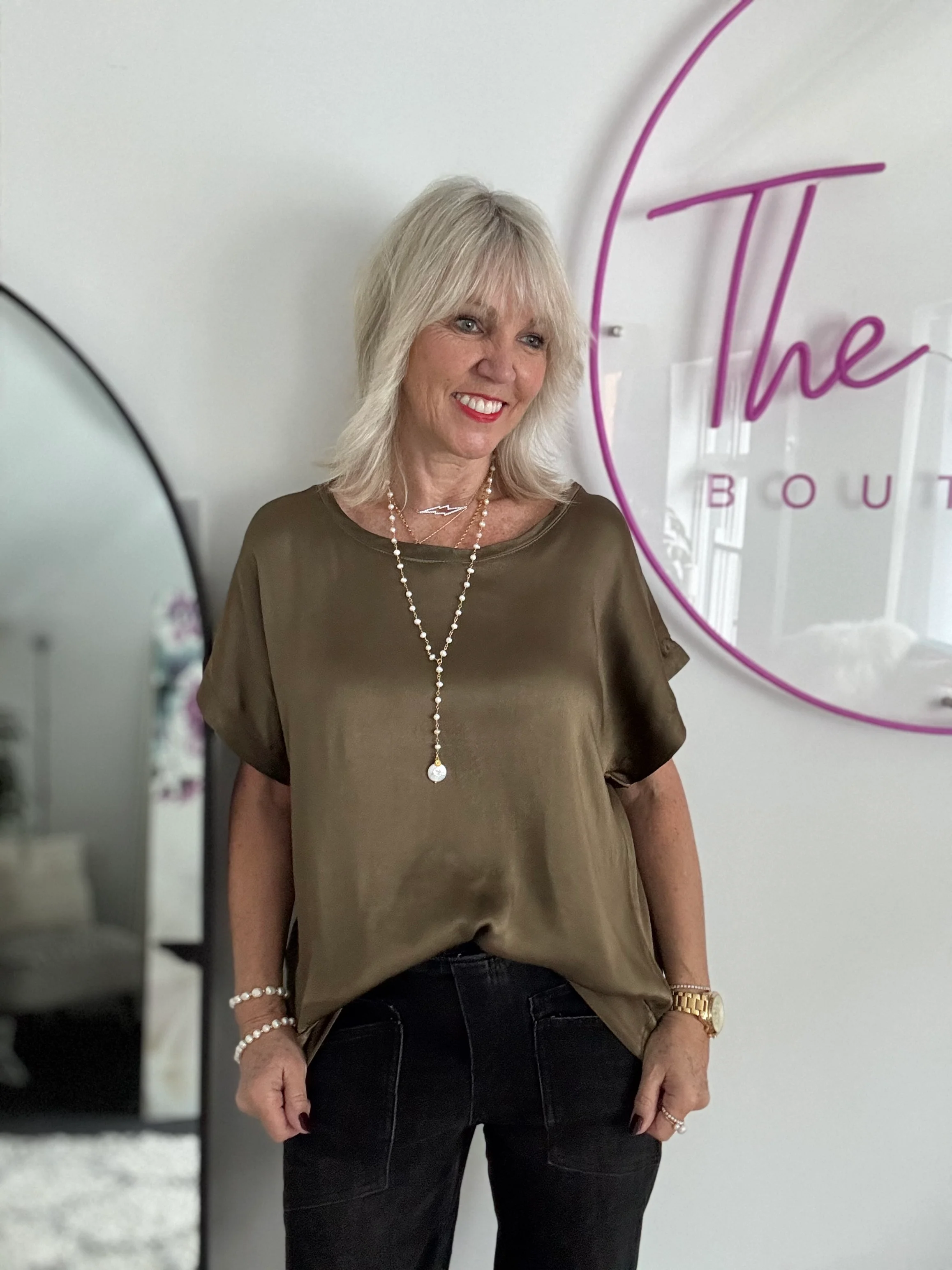 Satin Top in Khaki - Image 4