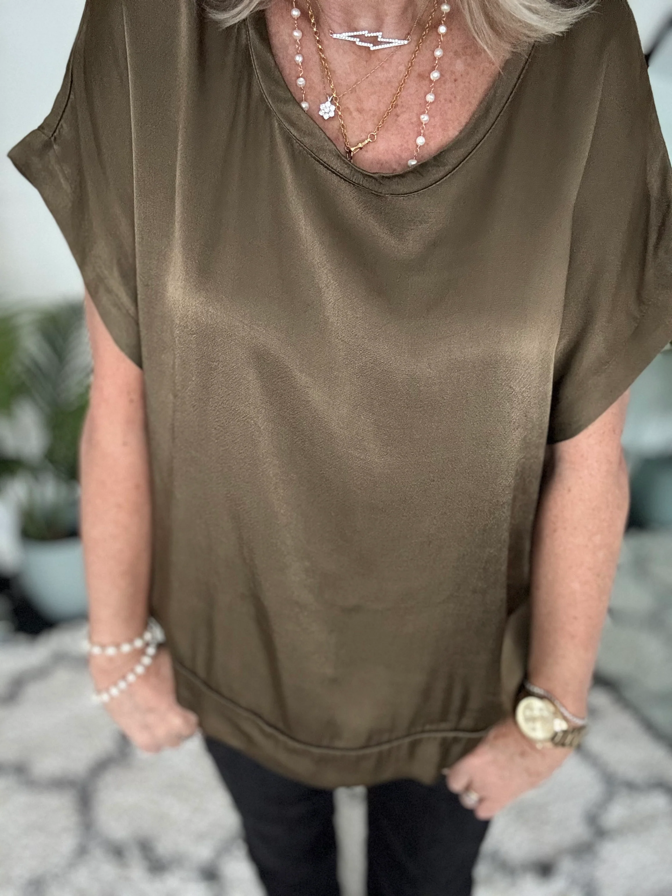 Satin Top in Khaki - Image 5