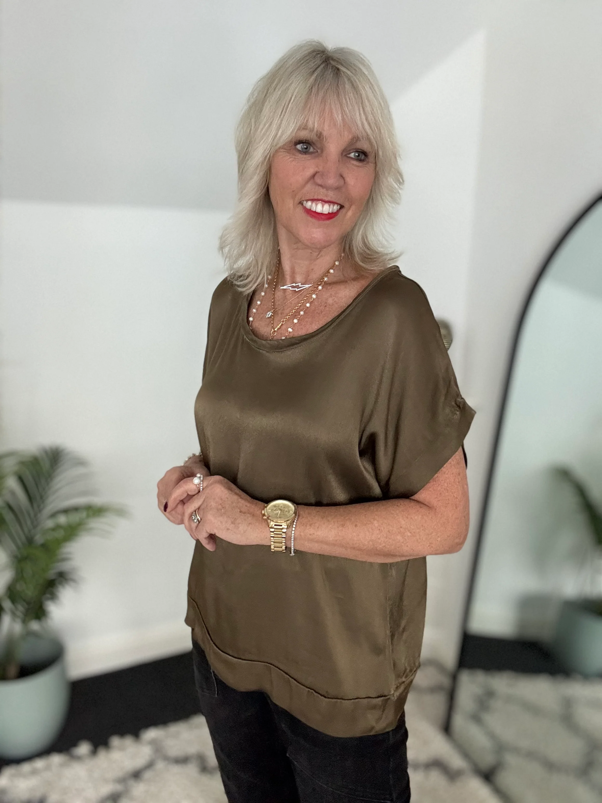 Satin Top in Khaki - Image 7