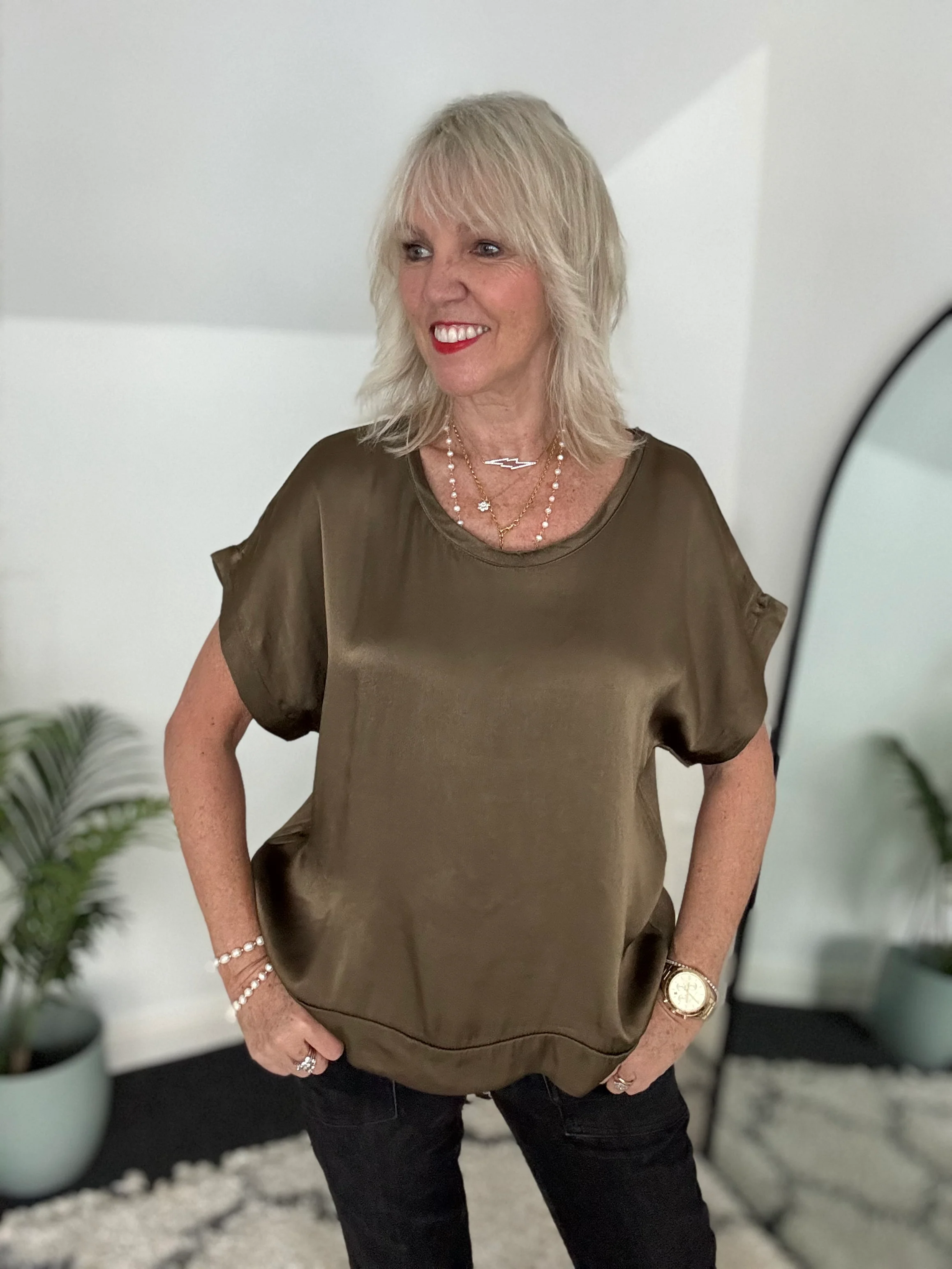 Satin Top in Khaki - Image 8