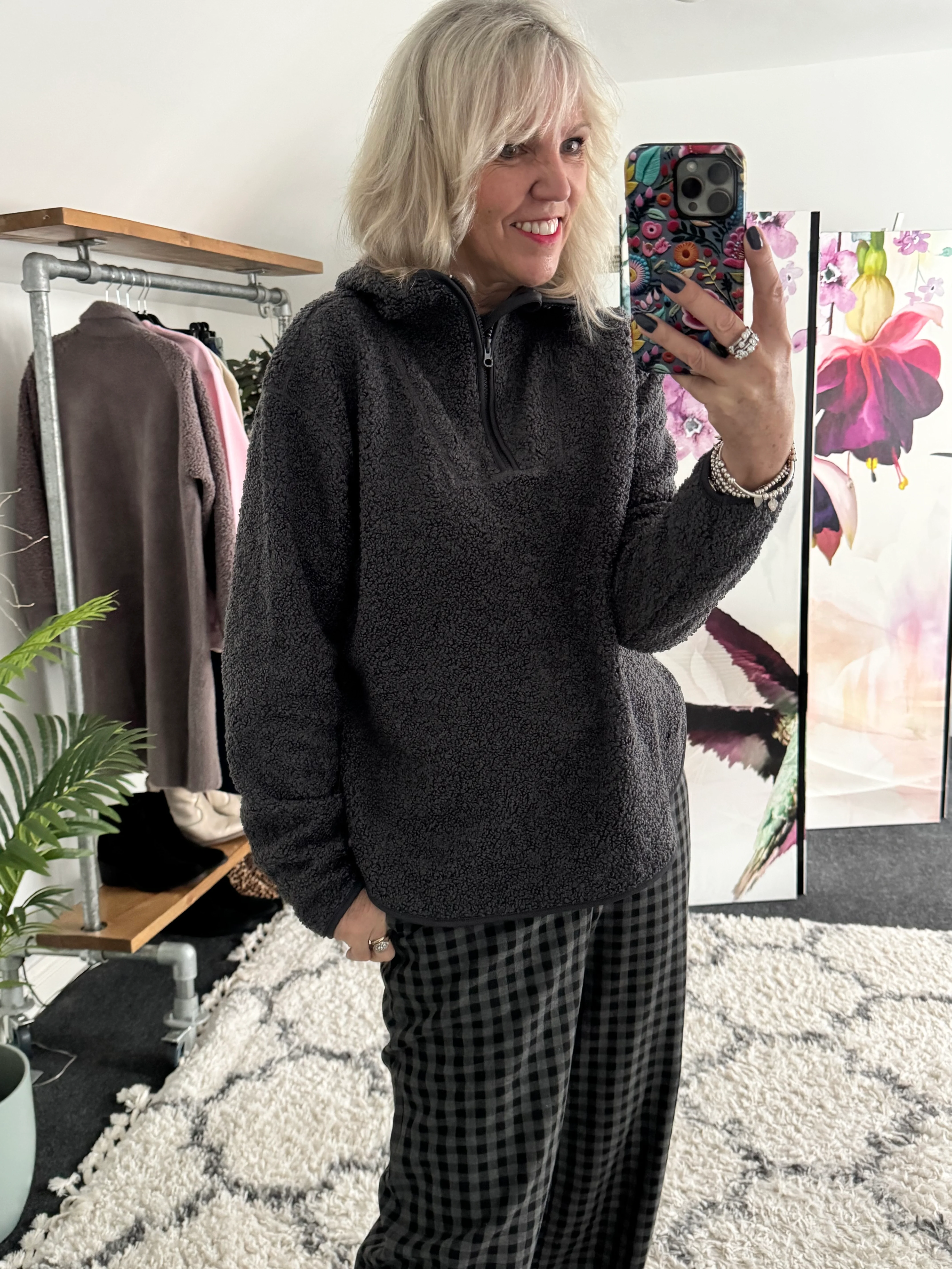 Sherpa Fleece Hoodie in Charcoal - Image 5