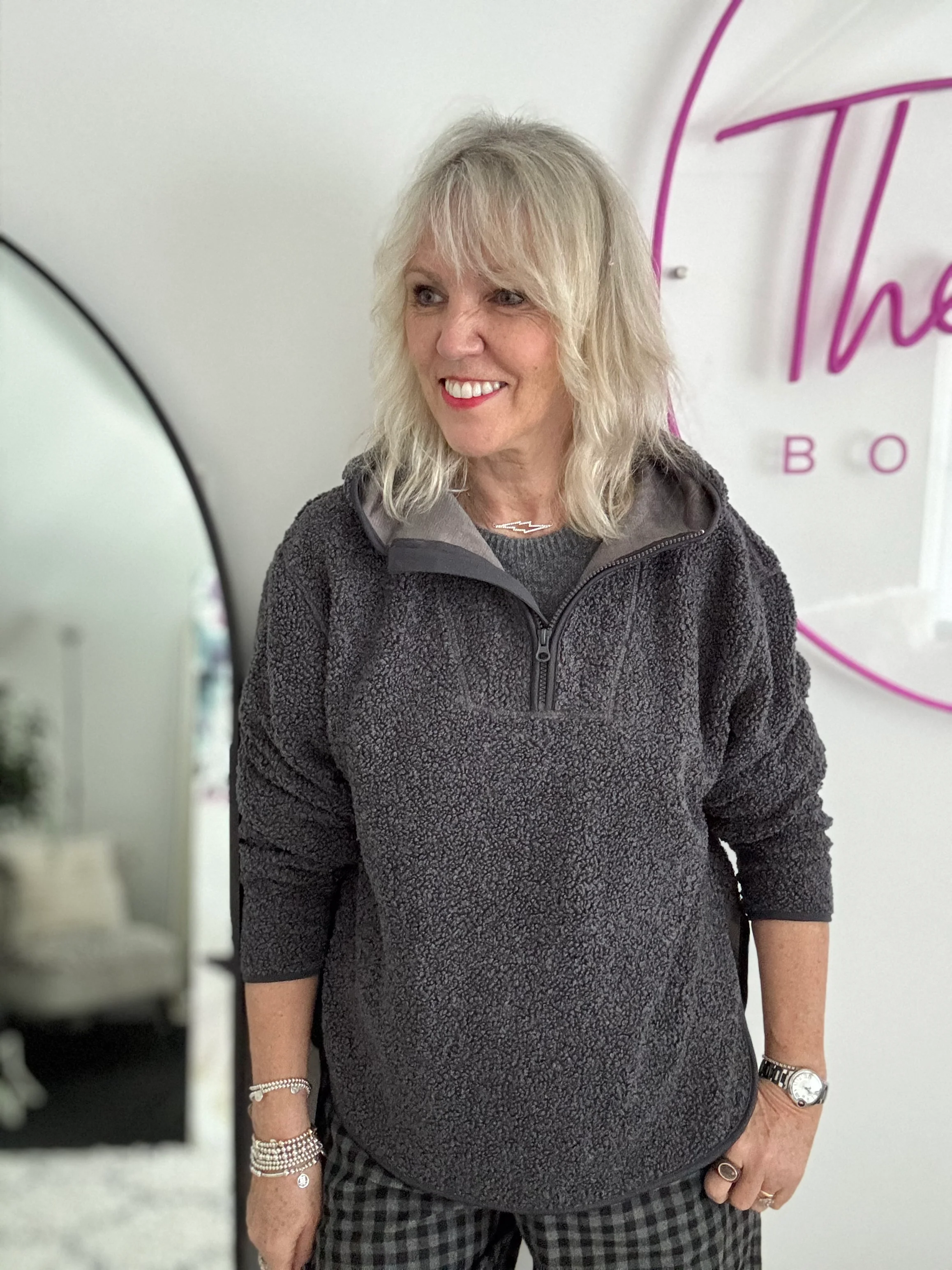 Sherpa Fleece Hoodie in Charcoal - Image 6
