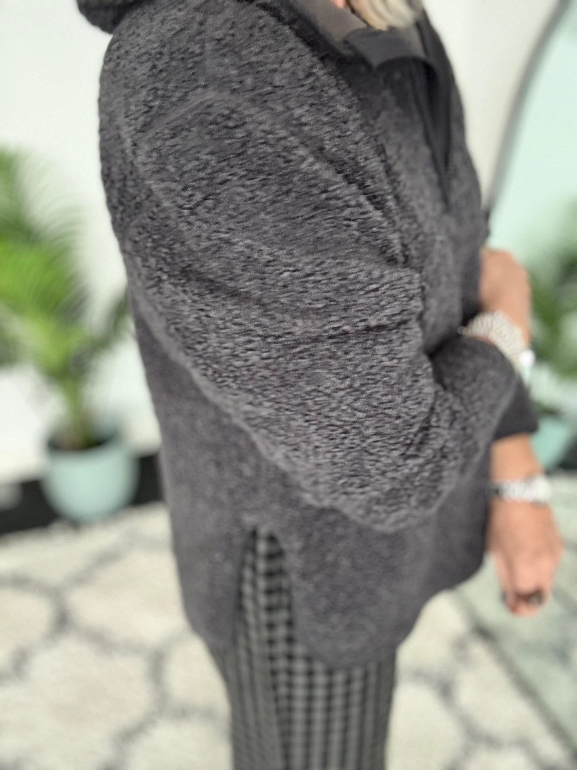 Sherpa Fleece Hoodie in Charcoal - Image 7