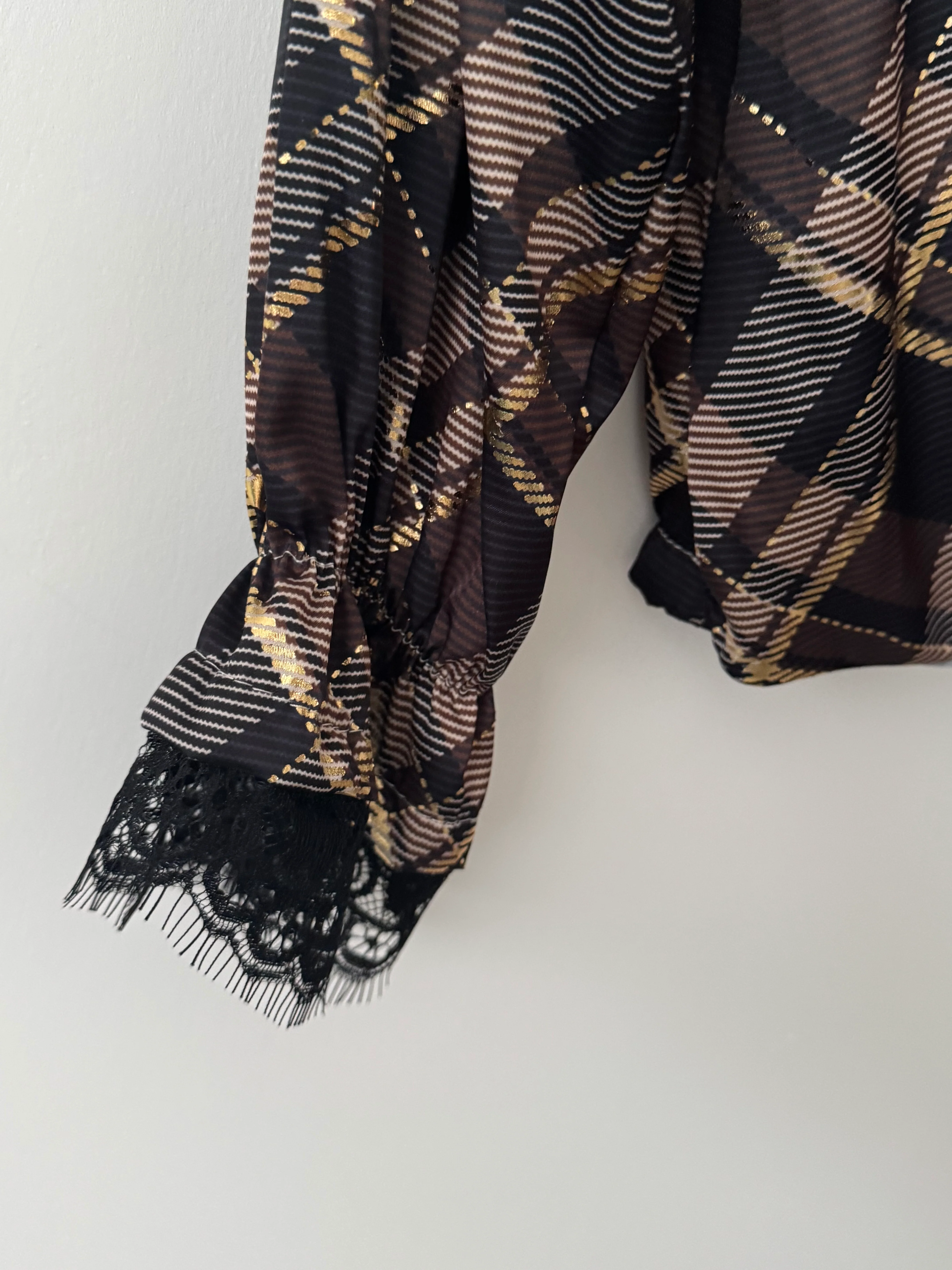 Silky Check Blouse in Chocolate & Black - Image 10