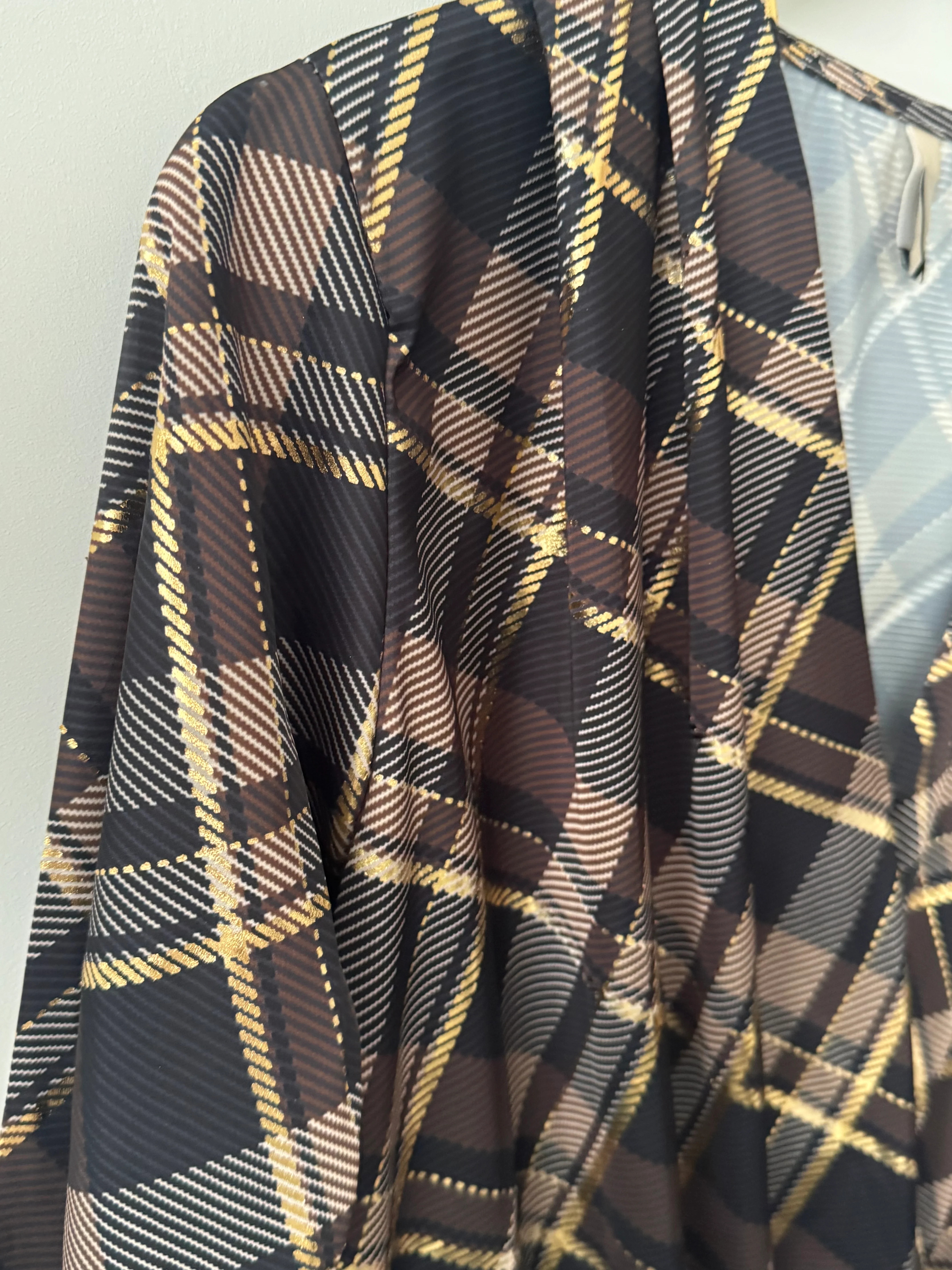 Silky Check Blouse in Chocolate & Black - Image 11