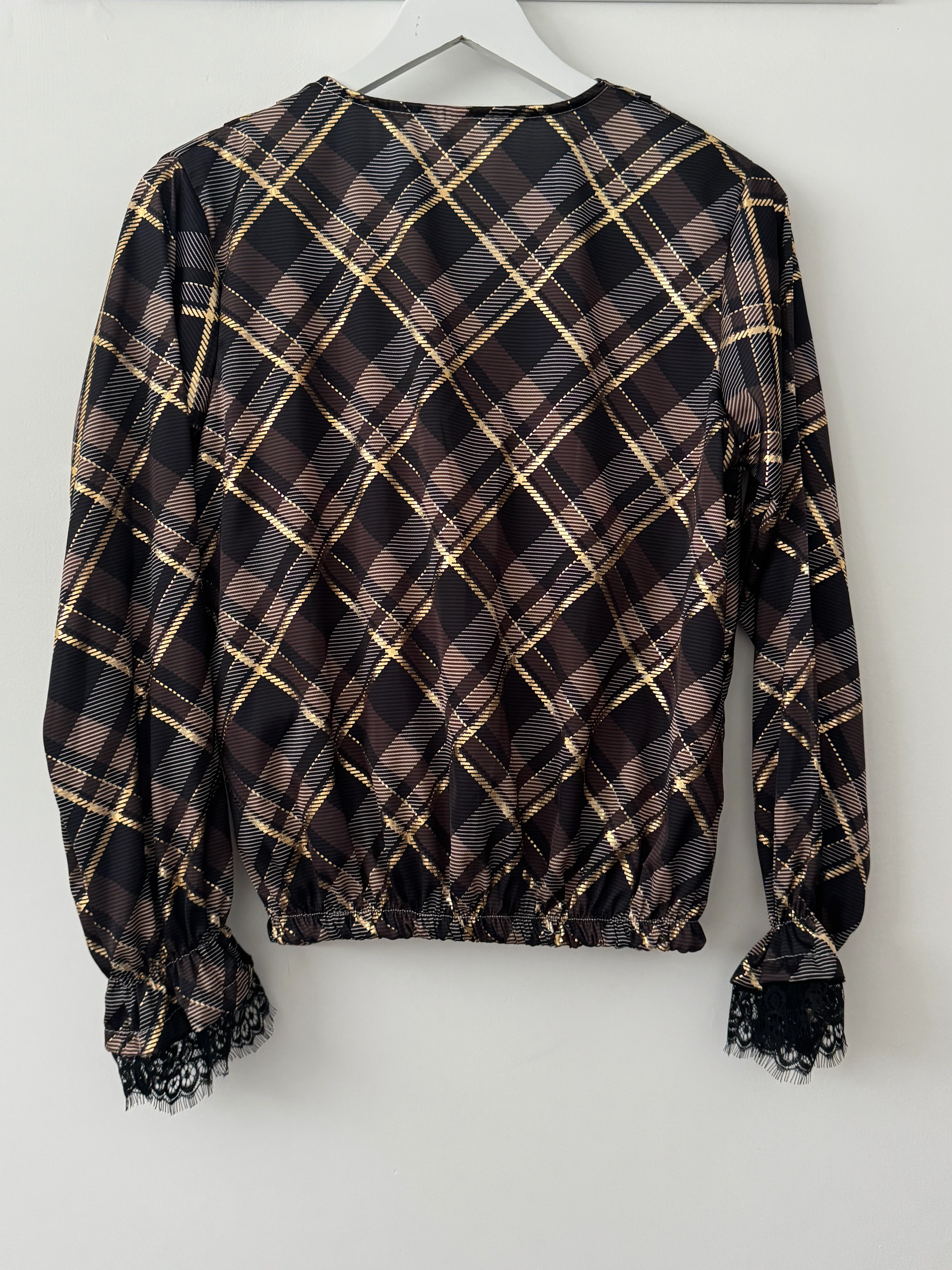 Silky Check Blouse in Chocolate & Black - Image 12
