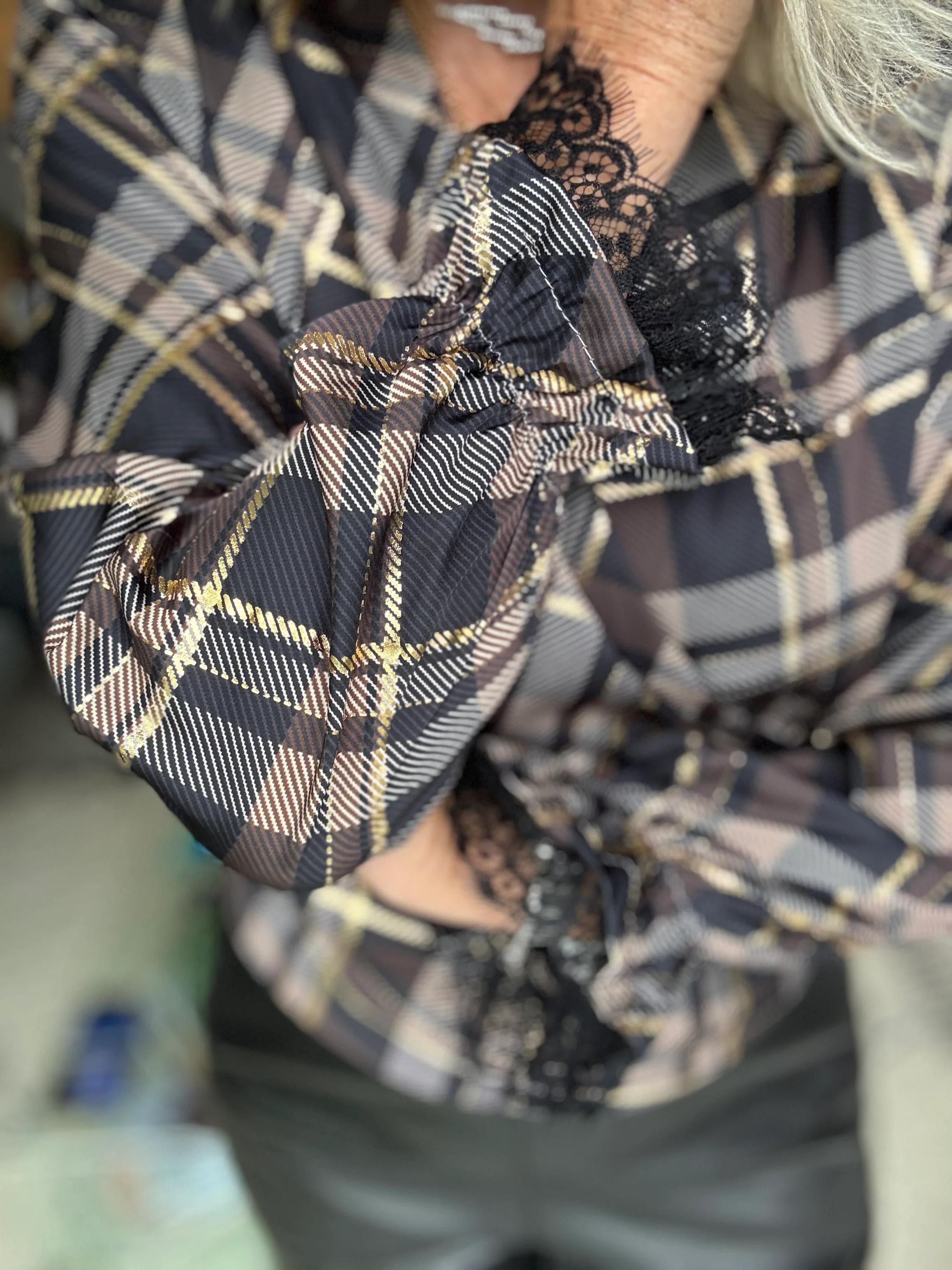 Silky Check Blouse in Chocolate & Black - Image 7