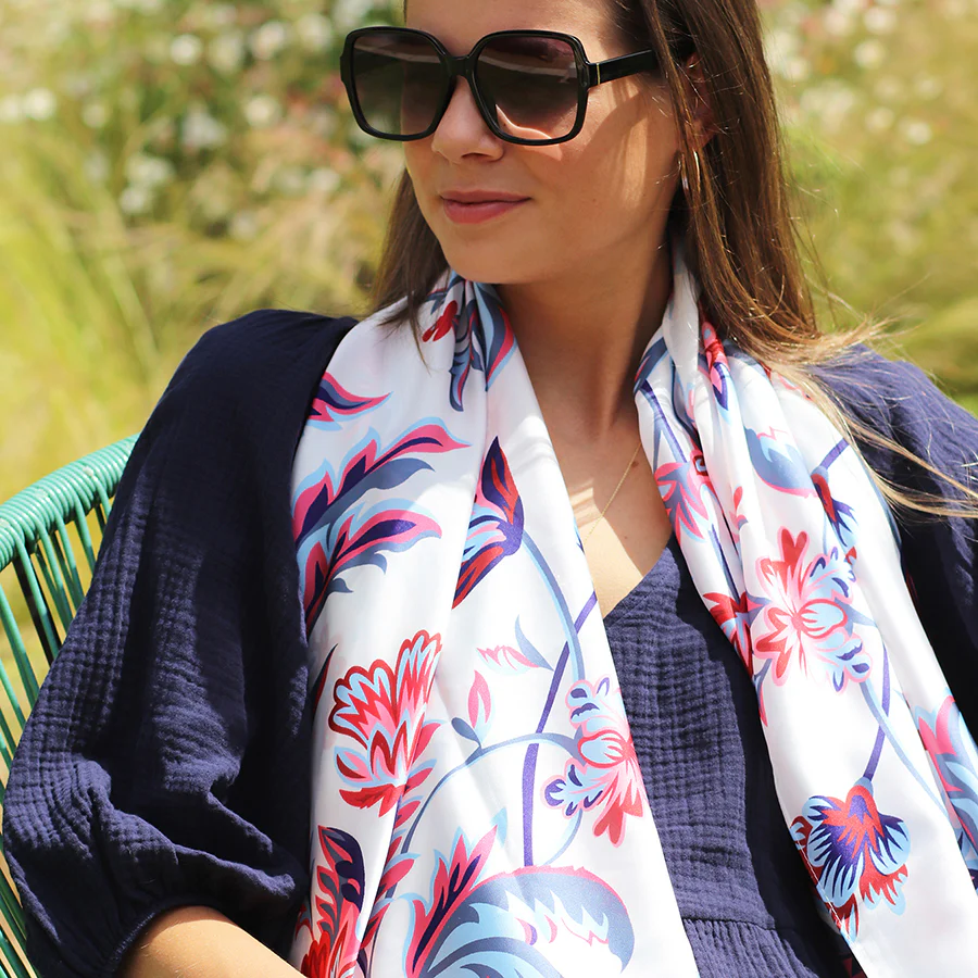 Silky Floral Print Scarf - Image 5