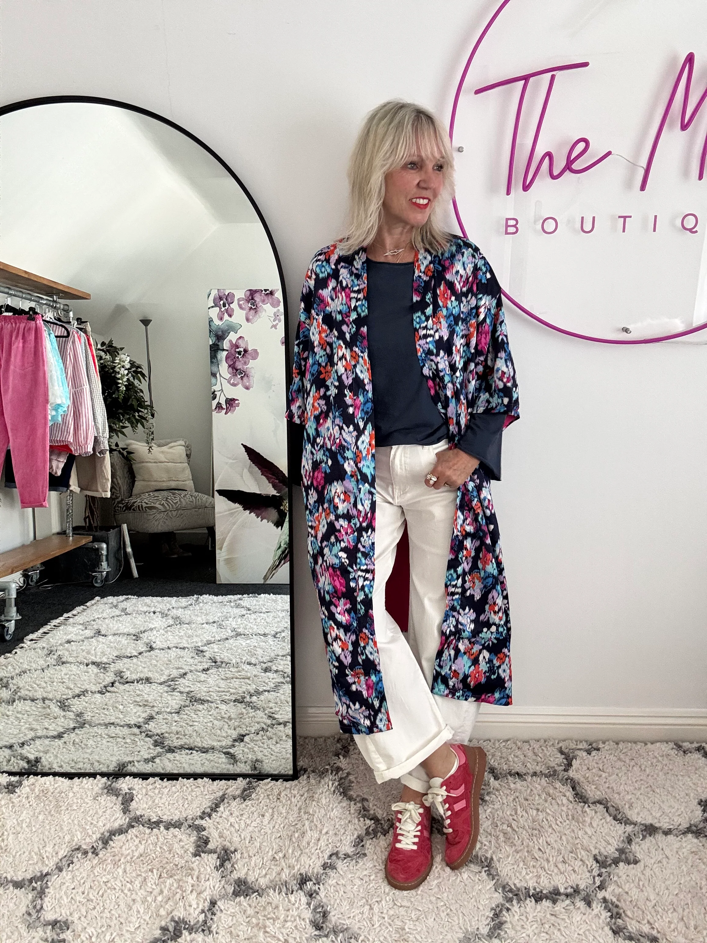 Silky Long Kimono in Blues & Pinks - Image 7