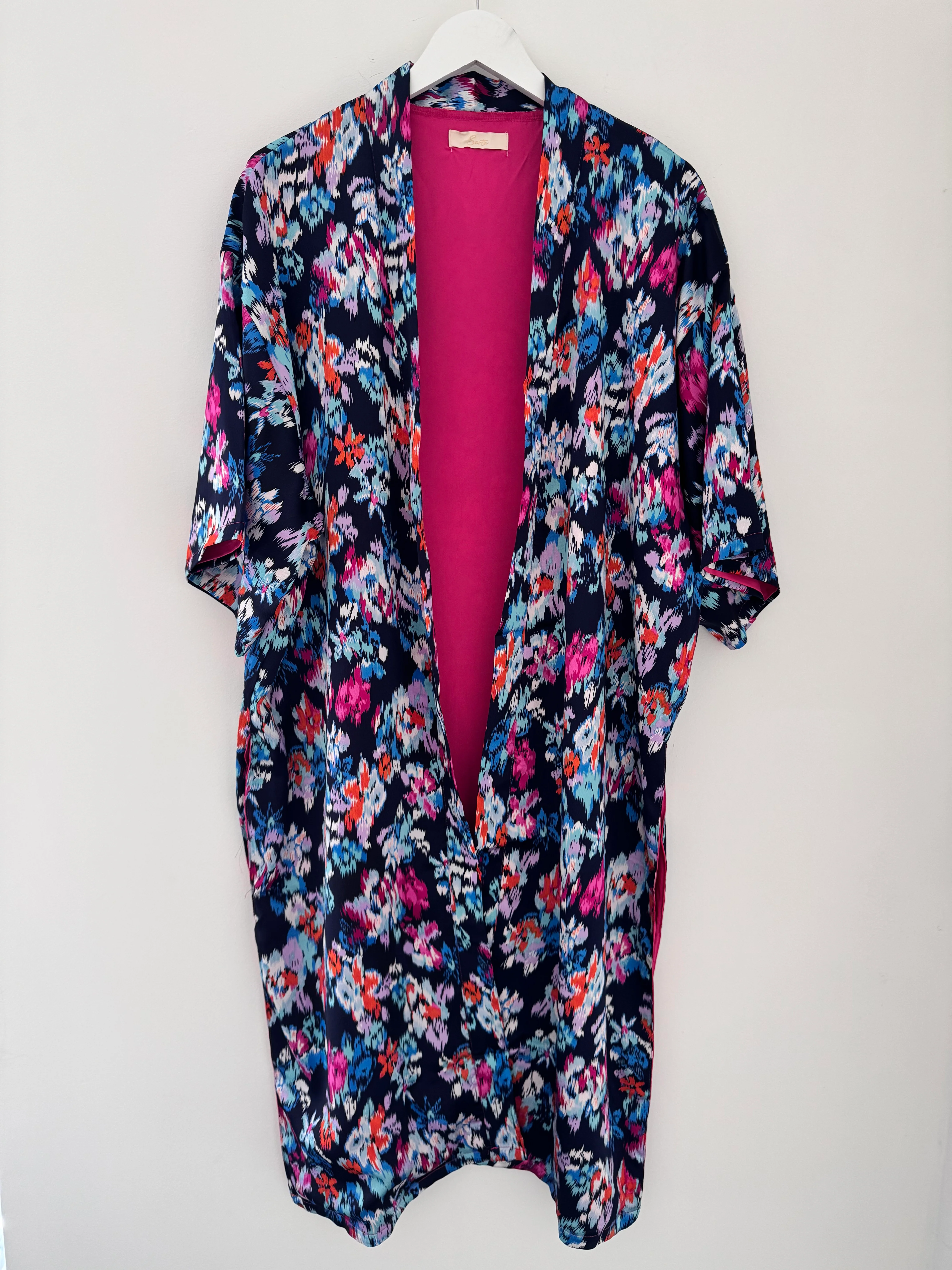 Silky Long Kimono in Blues & Pinks - Image 8