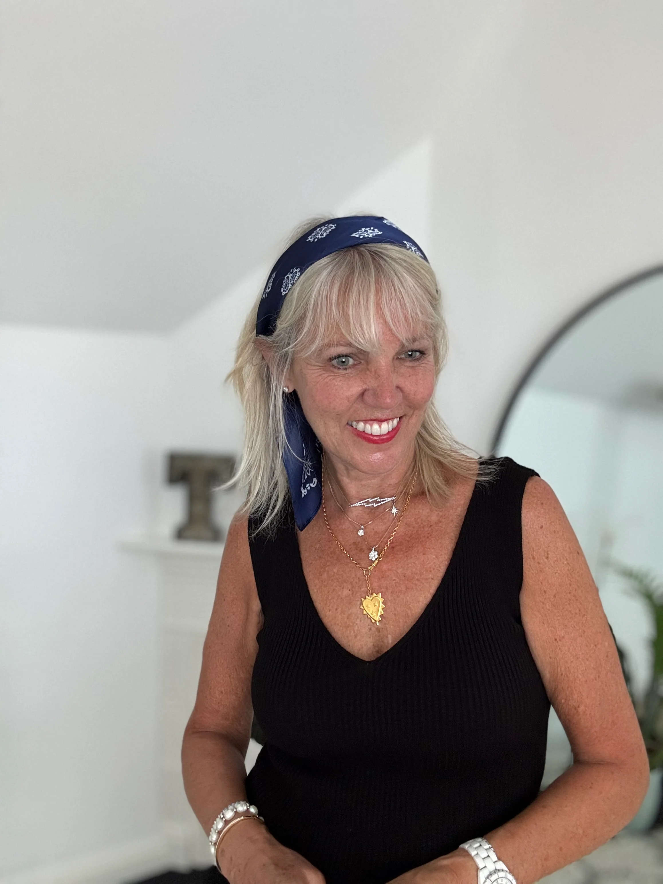 Silky Paisley Bandana Scarf in Navy - Image 10