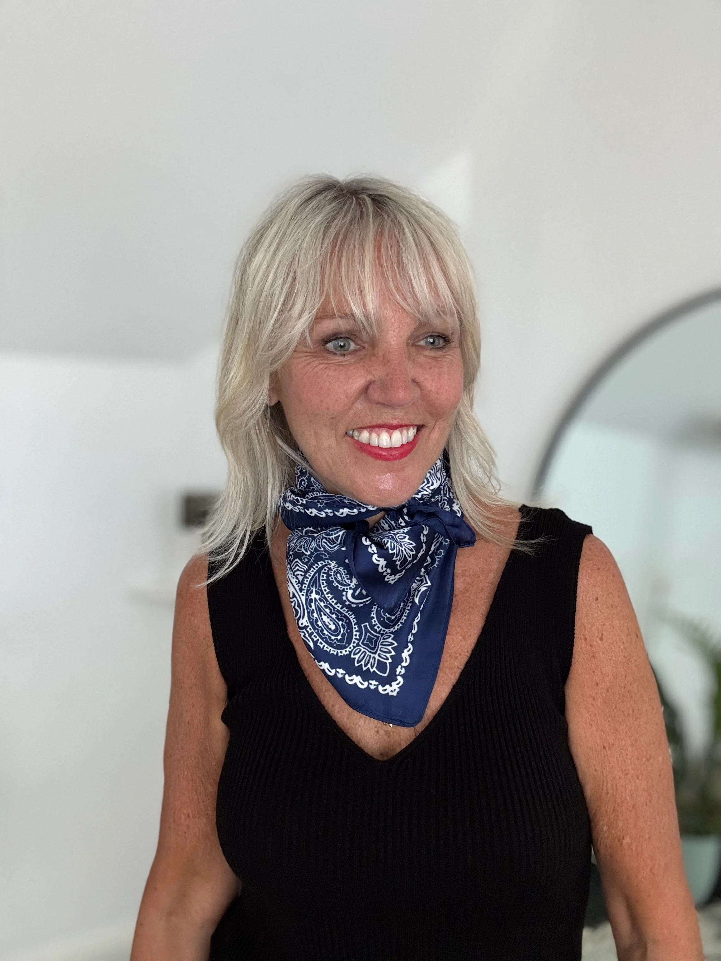 Silky Paisley Bandana Scarf in Navy - Image 3