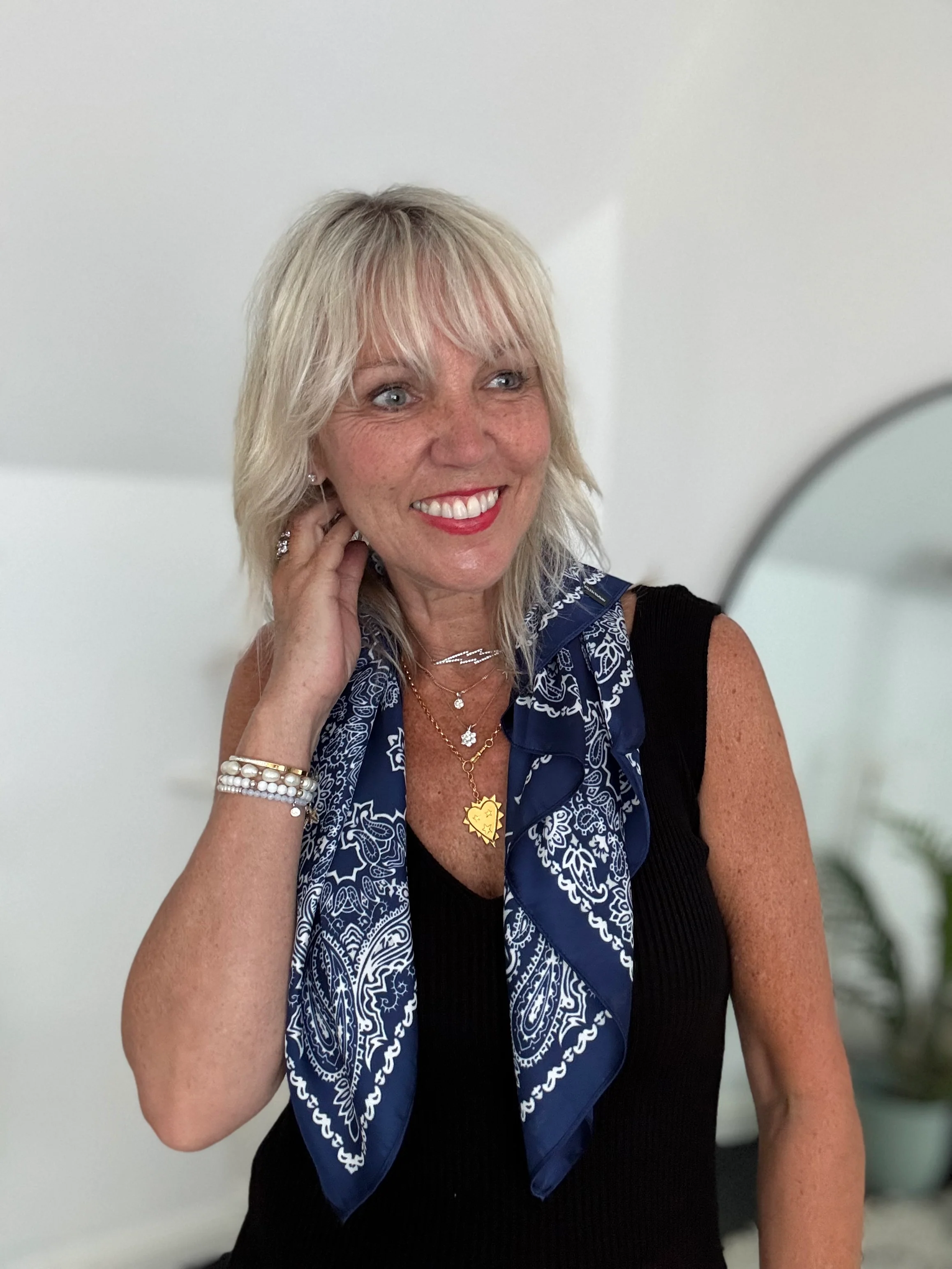 Silky Paisley Bandana Scarf in Navy - Image 4