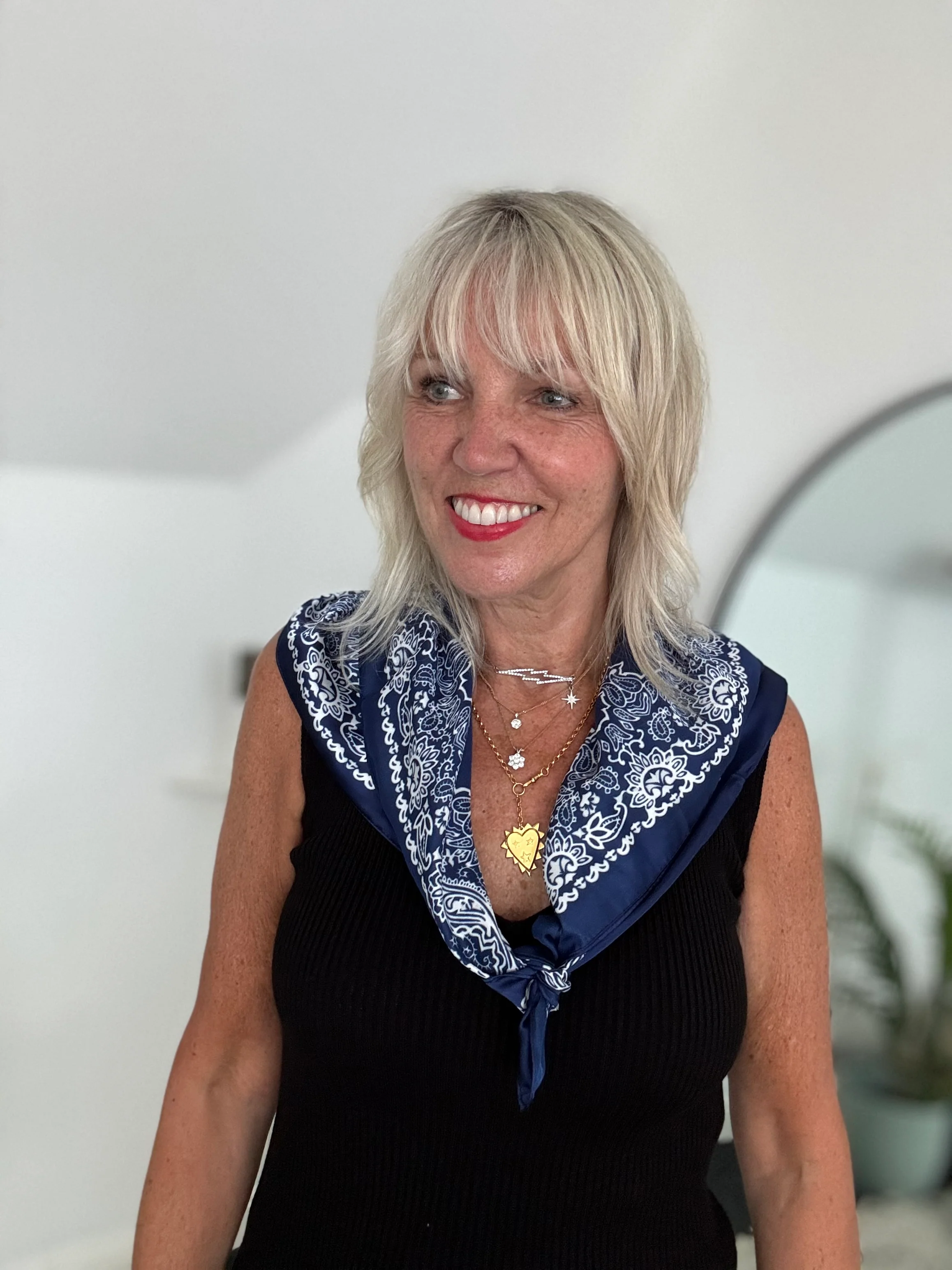 Silky Paisley Bandana Scarf in Navy - Image 6