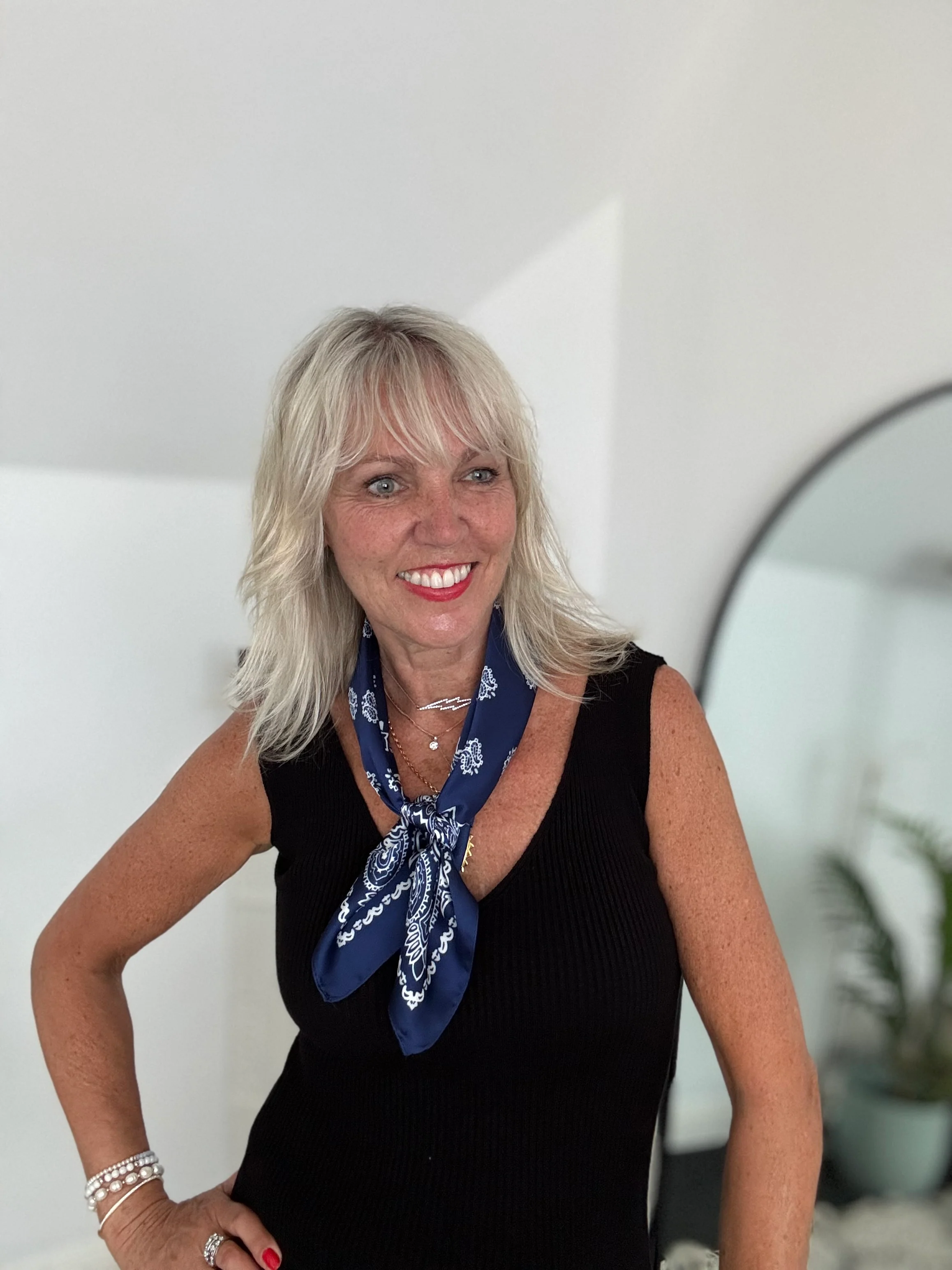 Silky Paisley Bandana Scarf in Navy - Image 9
