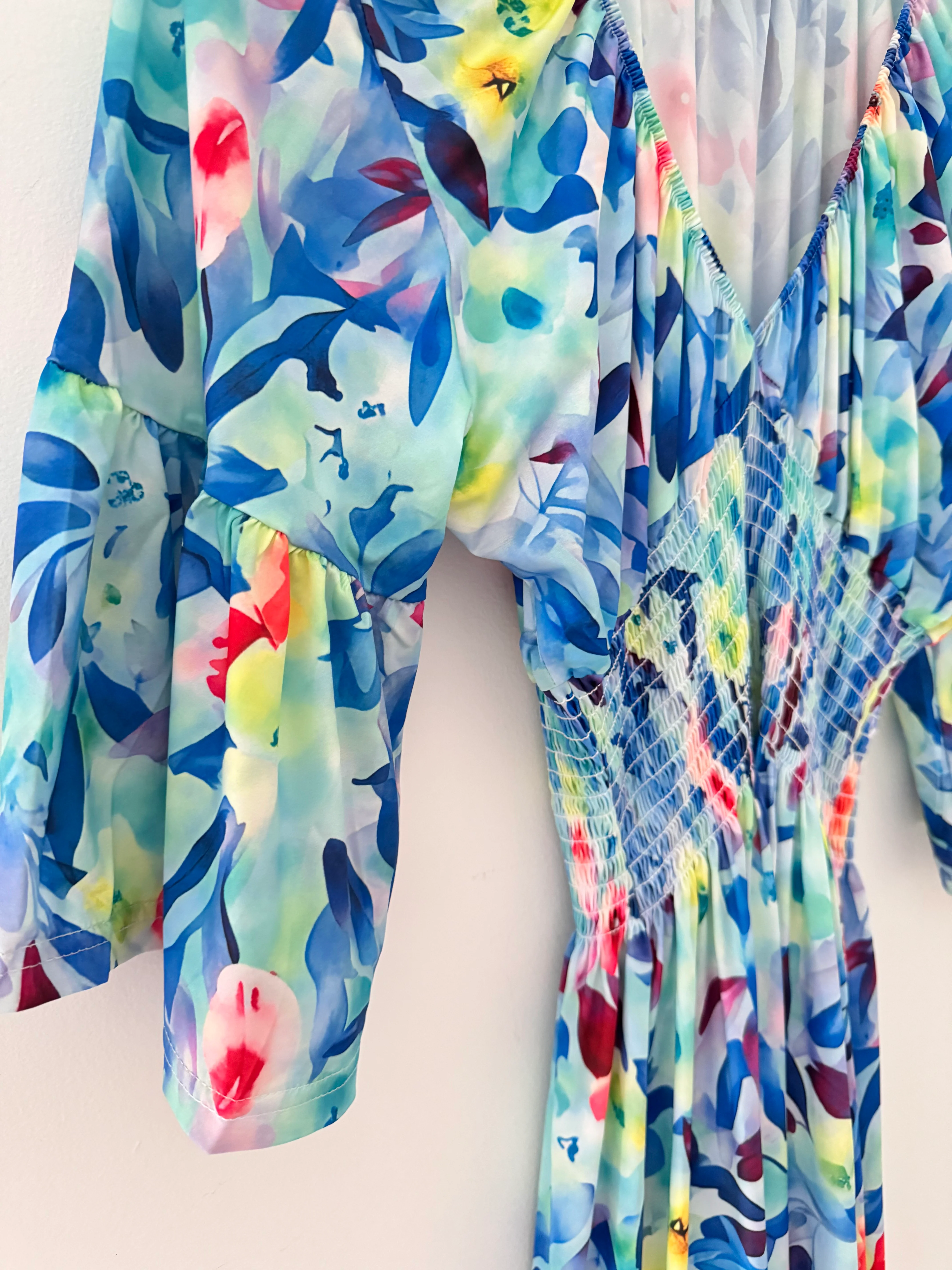 Silky Stretch Dress in Blue & Pink - Image 10