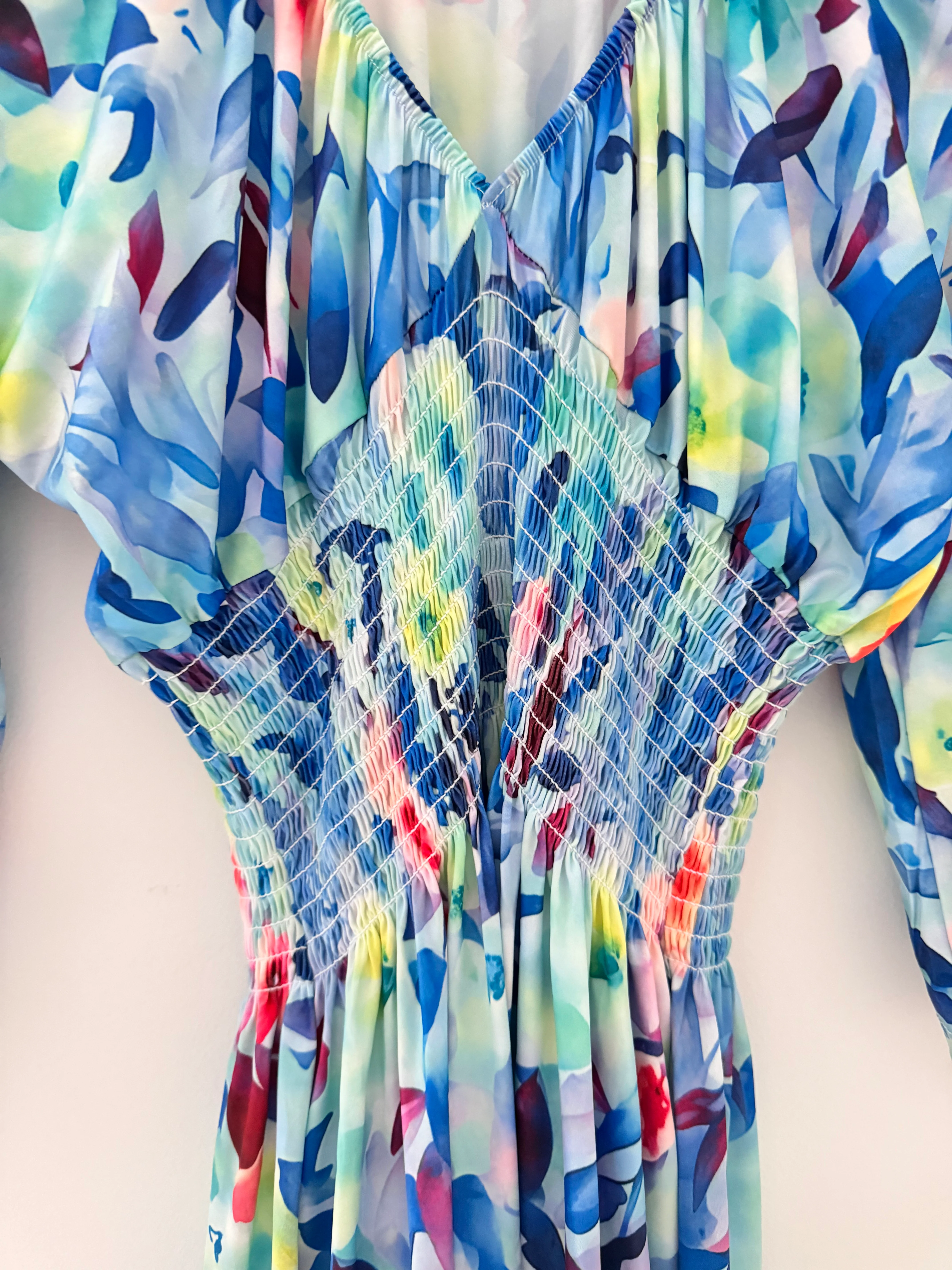 Silky Stretch Dress in Blue & Pink - Image 11
