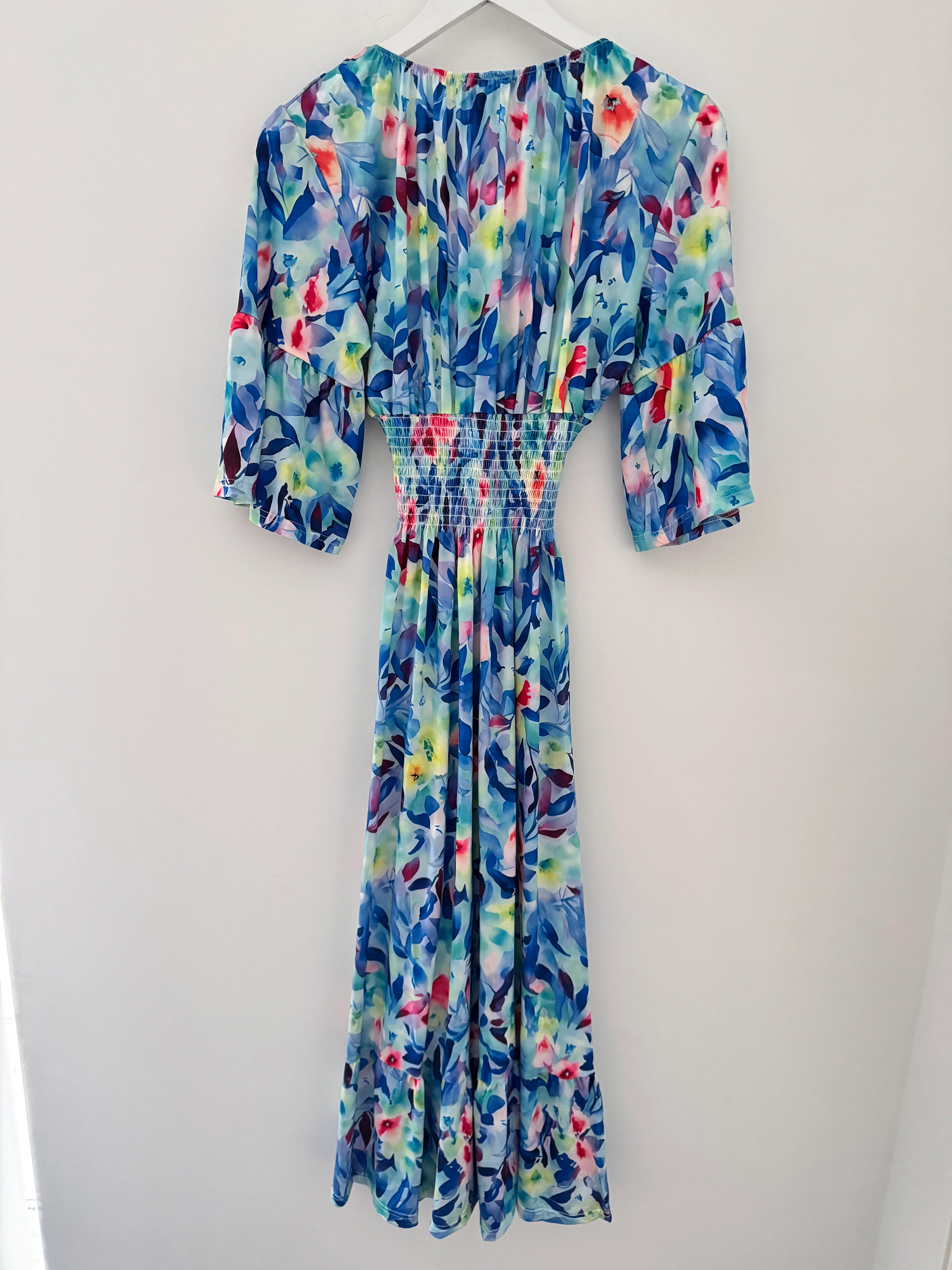 Silky Stretch Dress in Blue & Pink - Image 12